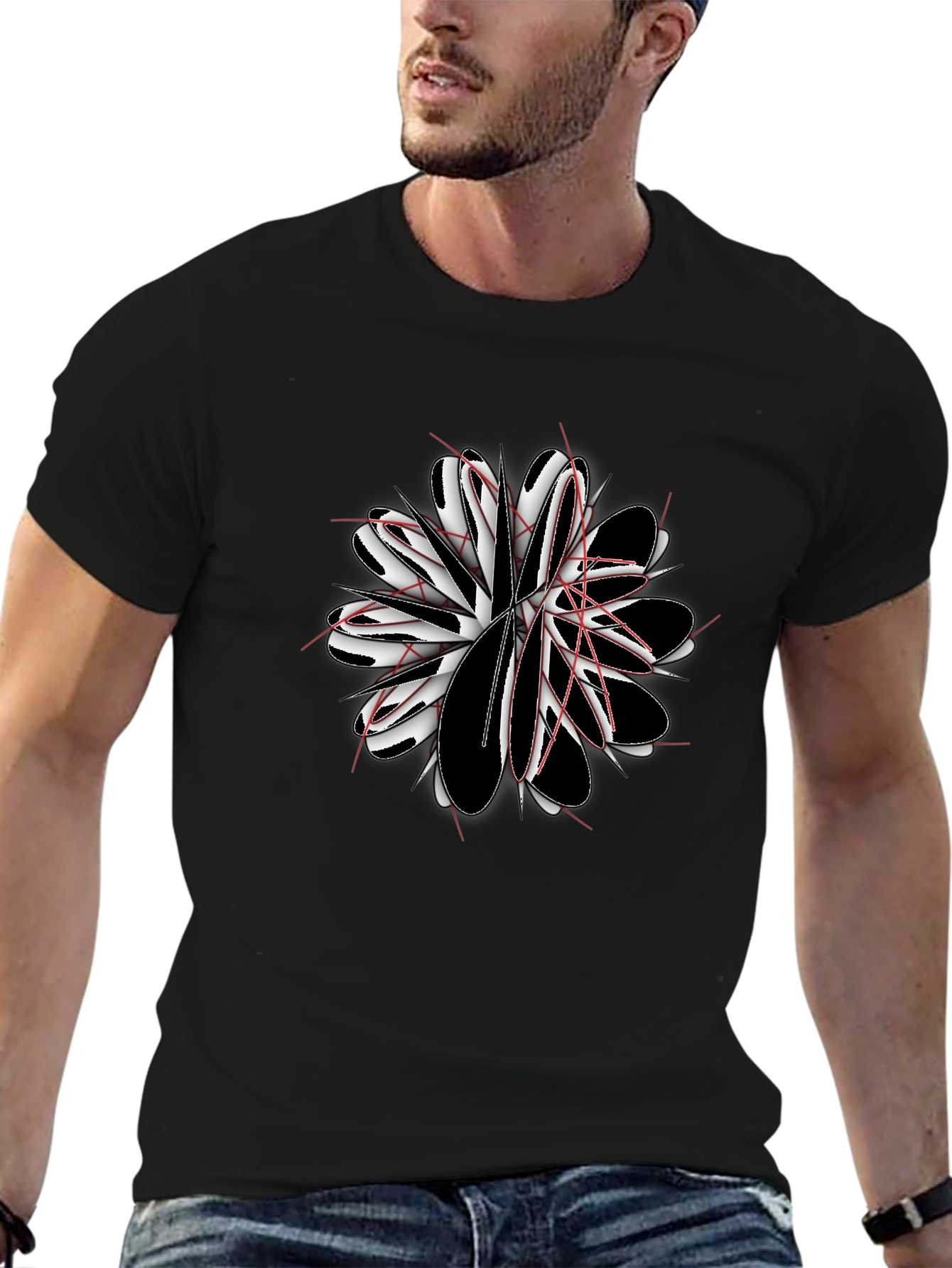 Abstract Flower Graphic Black T-Shirt