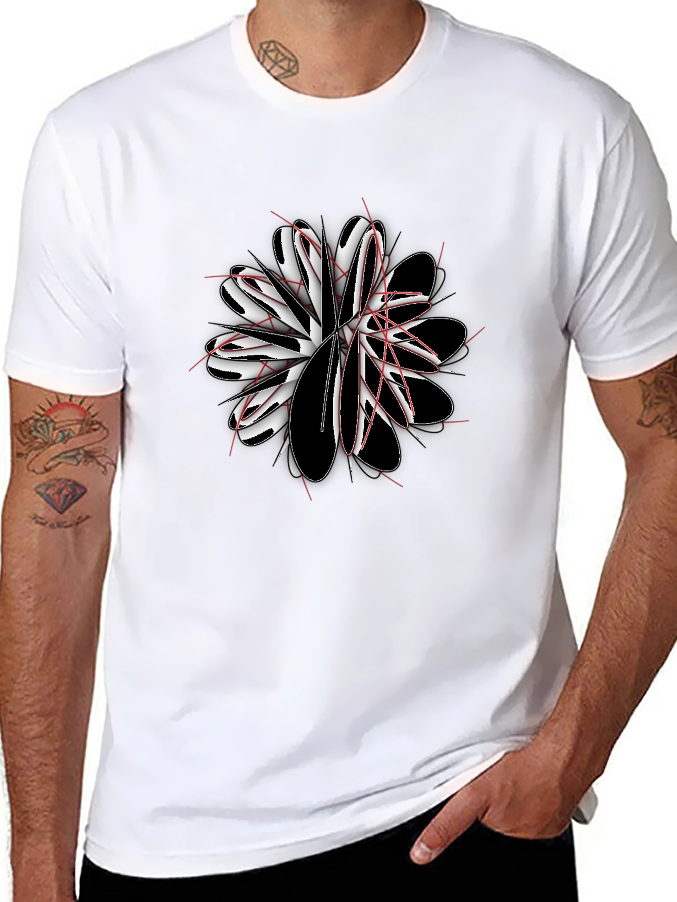 Abstract Flower Graphic Black T-Shirt