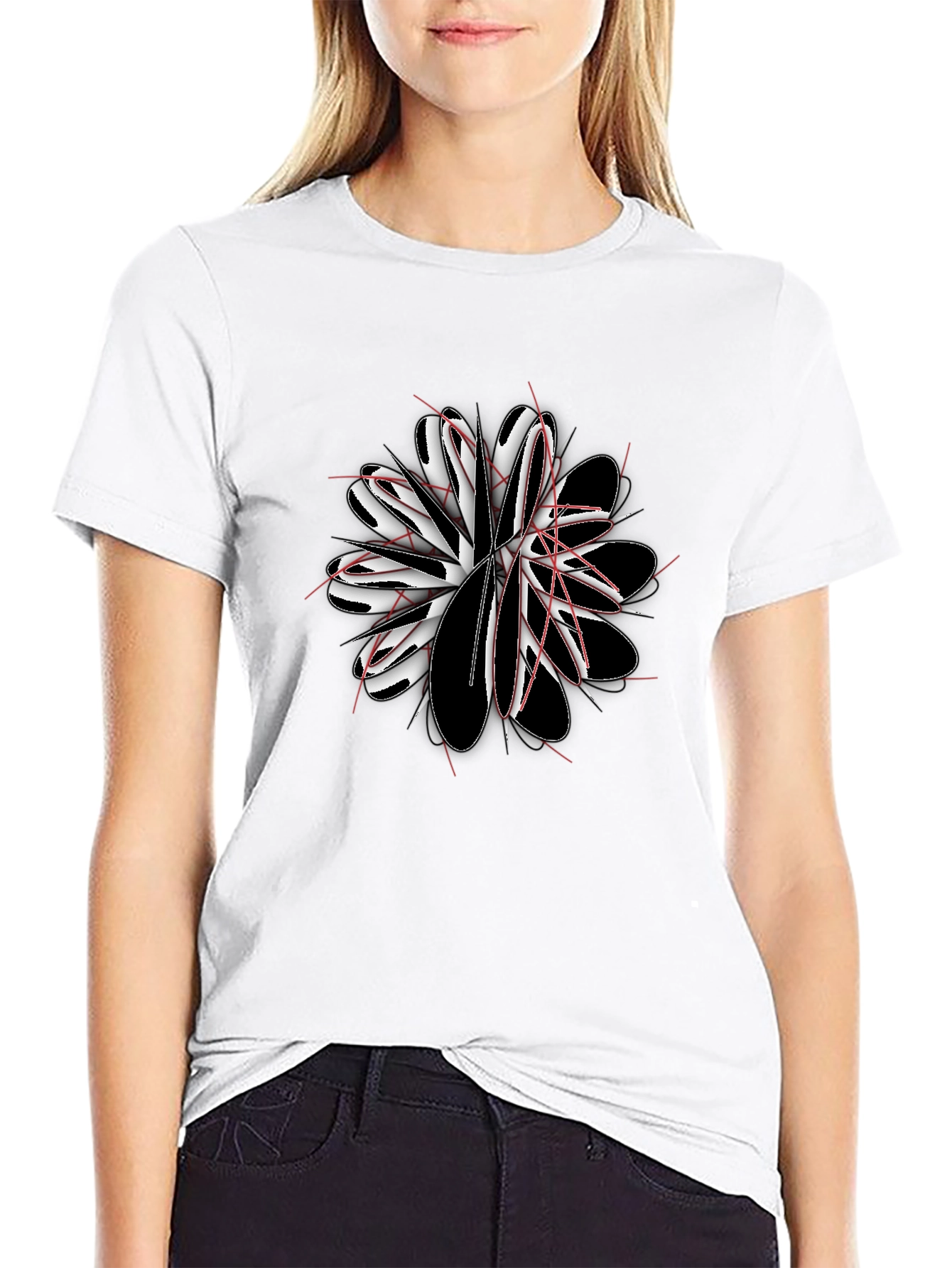 Abstract Flower Graphic Black T-Shirt