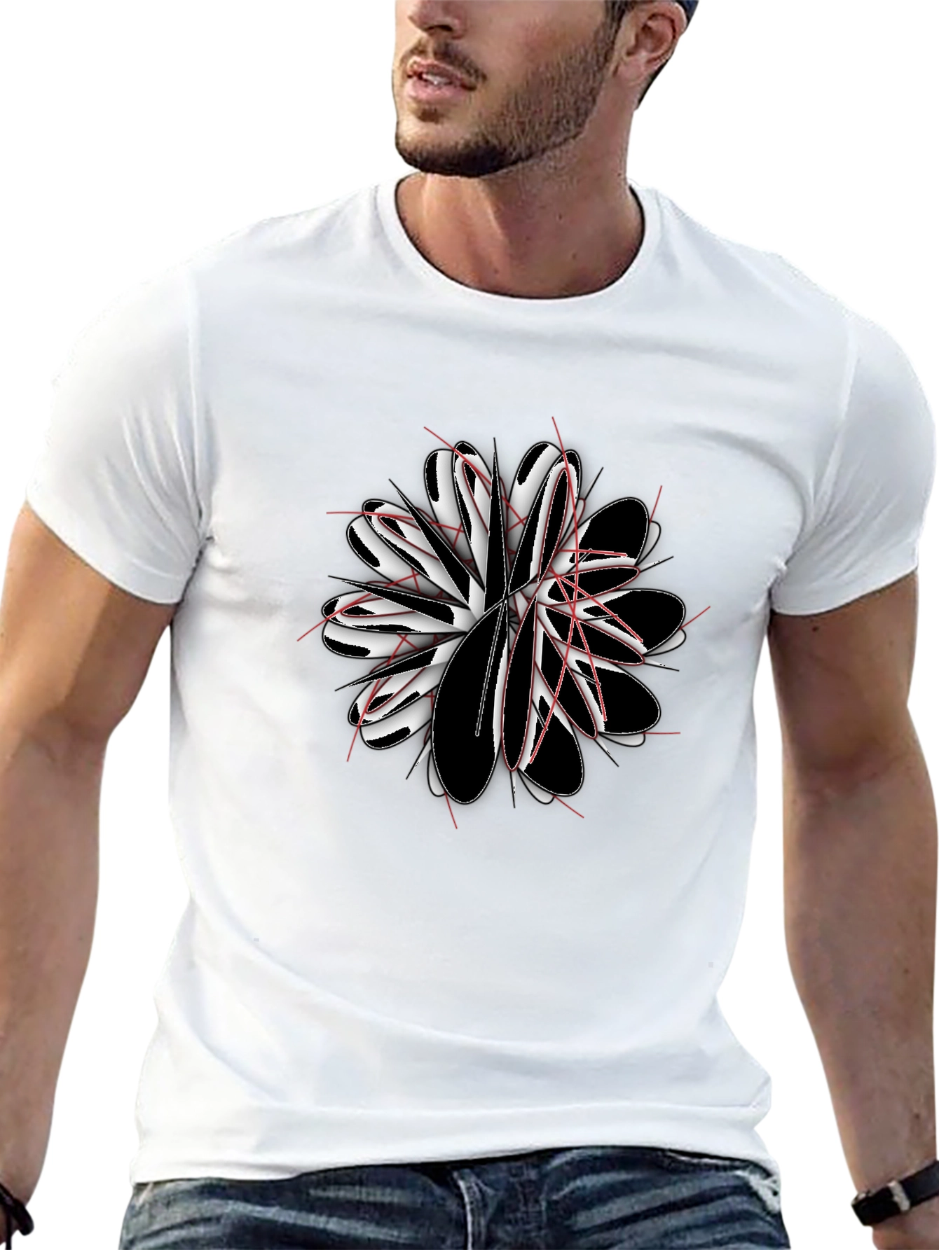 Abstract Flower Graphic Black T-Shirt