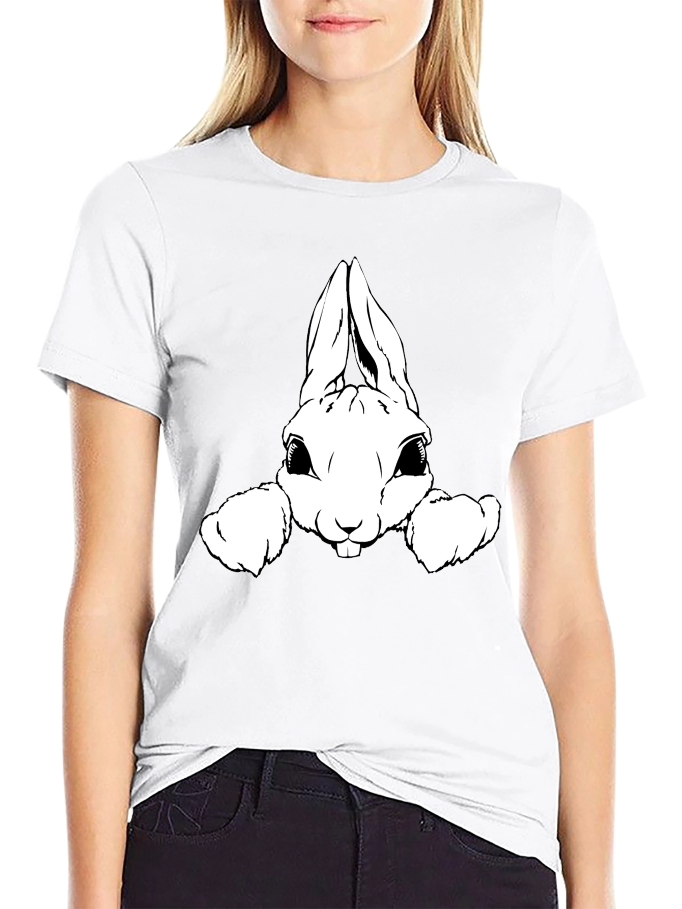 Black T-Shirt with Cute Rabbit Graphic