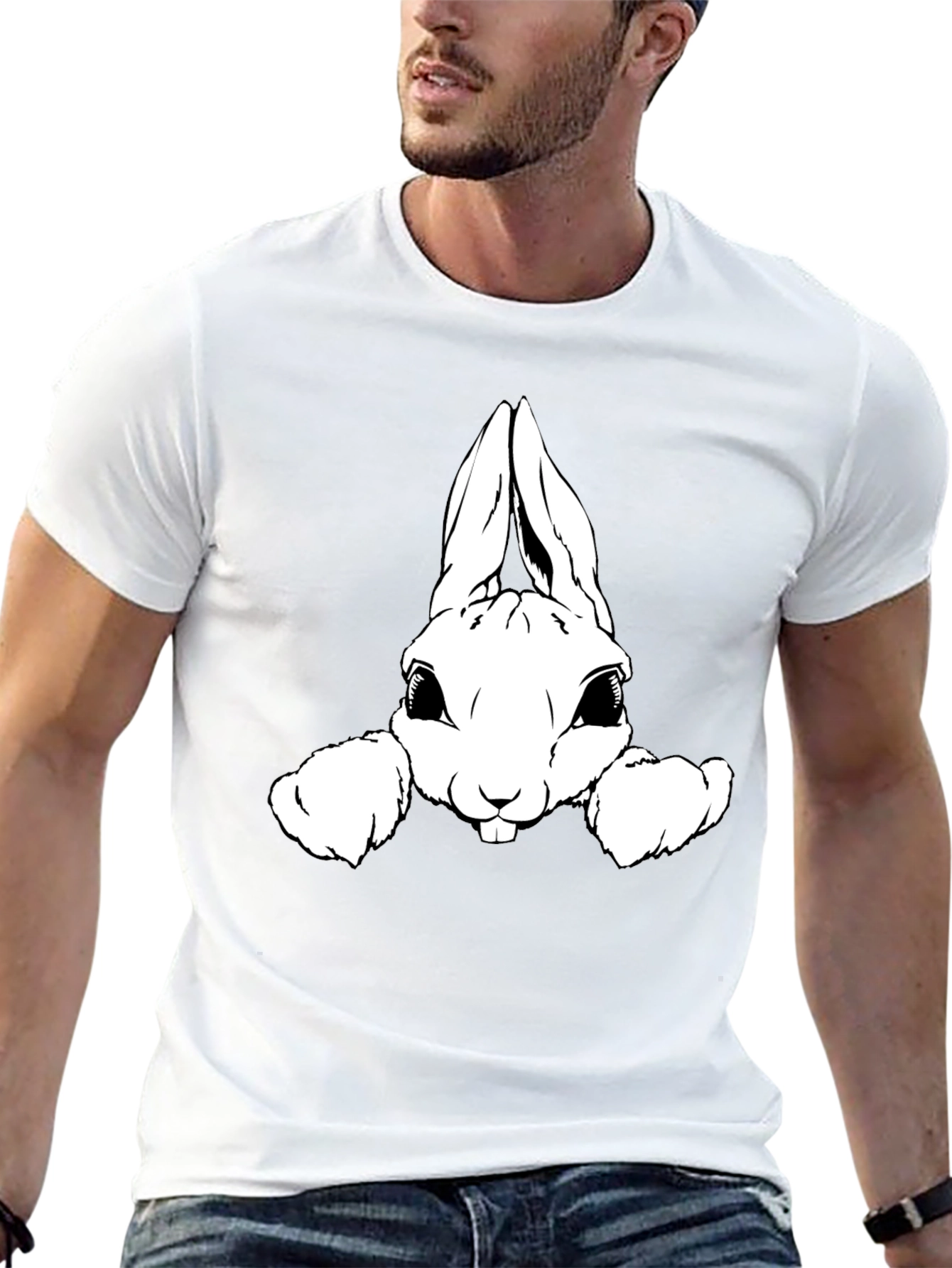Black T-Shirt with Cute Rabbit Graphic