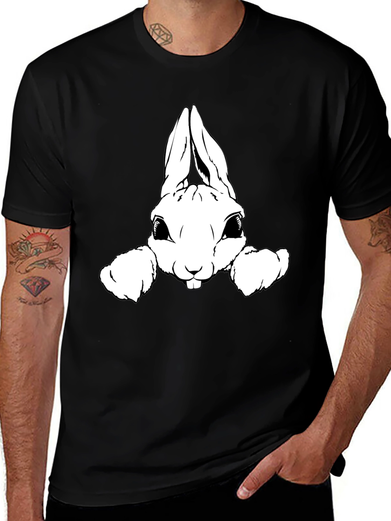 Black T-Shirt with Cute Rabbit Graphic