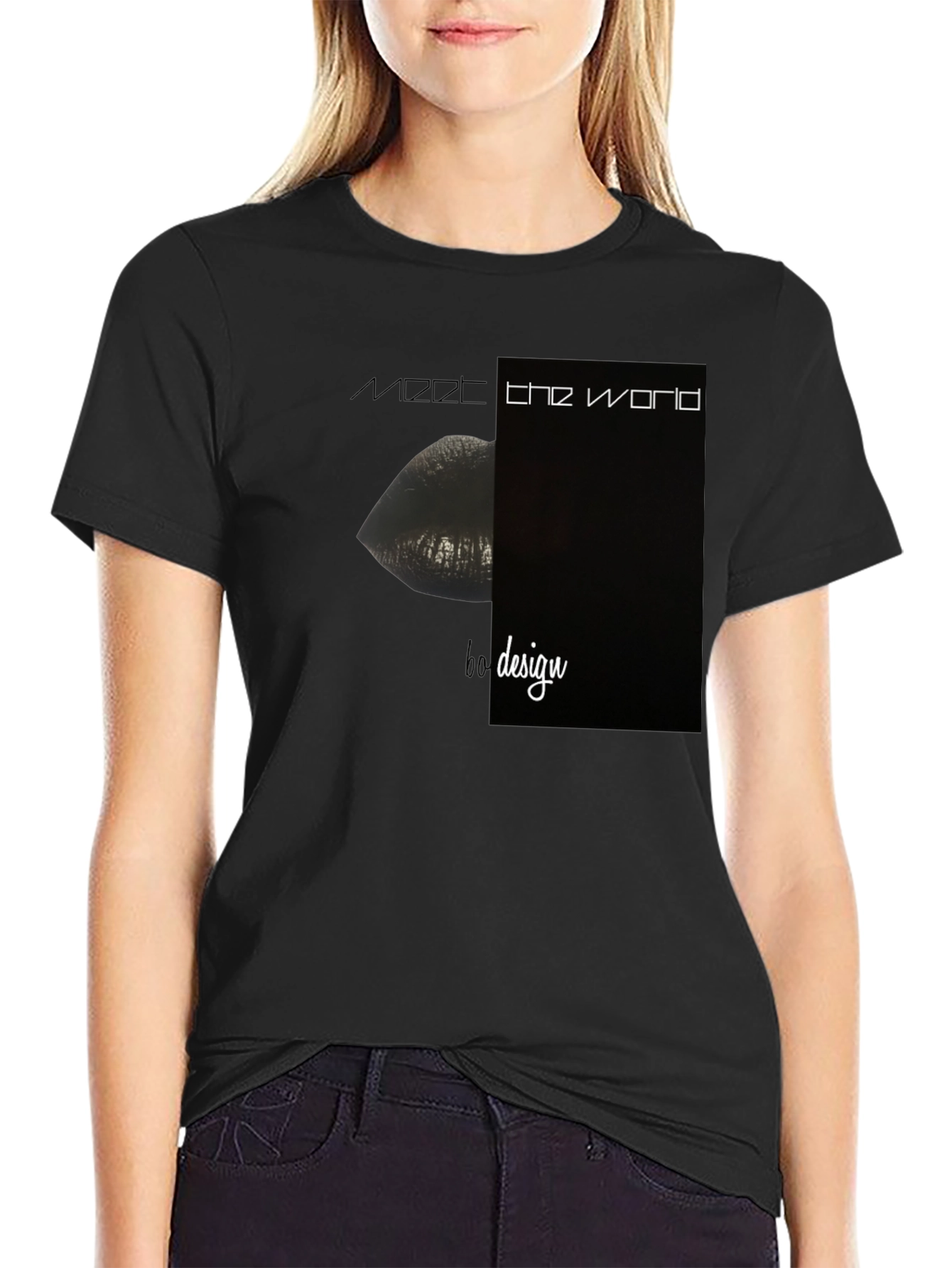 Modern Lips Graphic Black T-Shirt