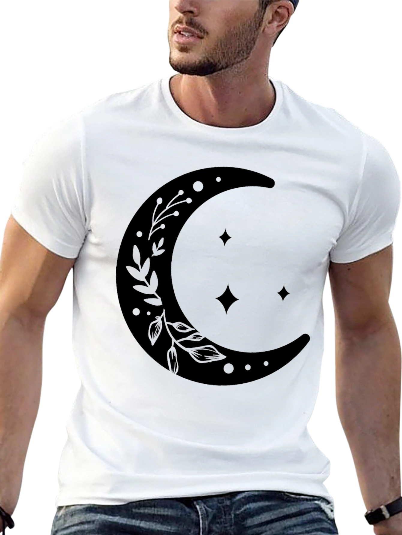 Celestial Crescent Moon Graphic T-Shirt - Black