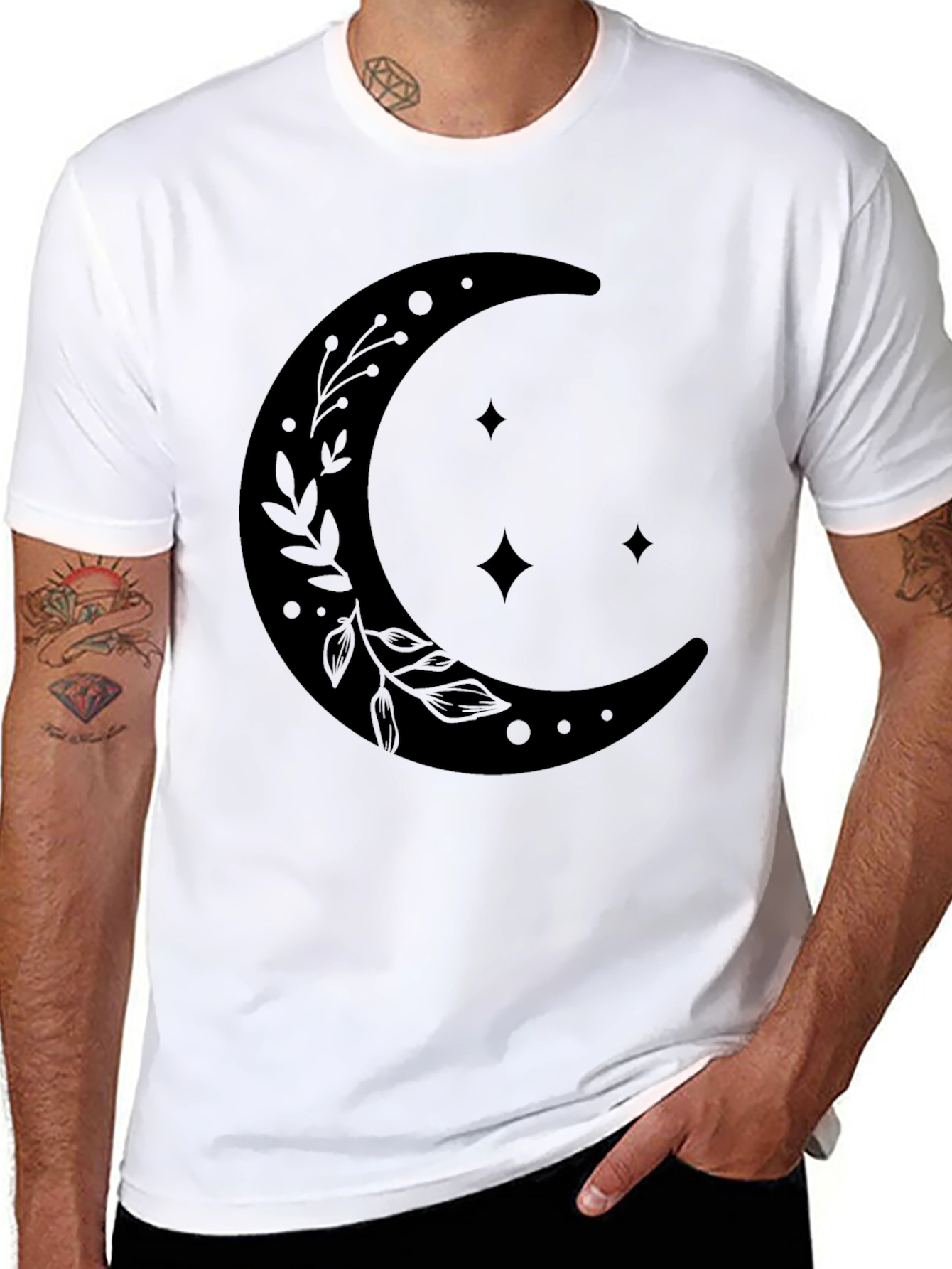 Celestial Crescent Moon Graphic T-Shirt - Black