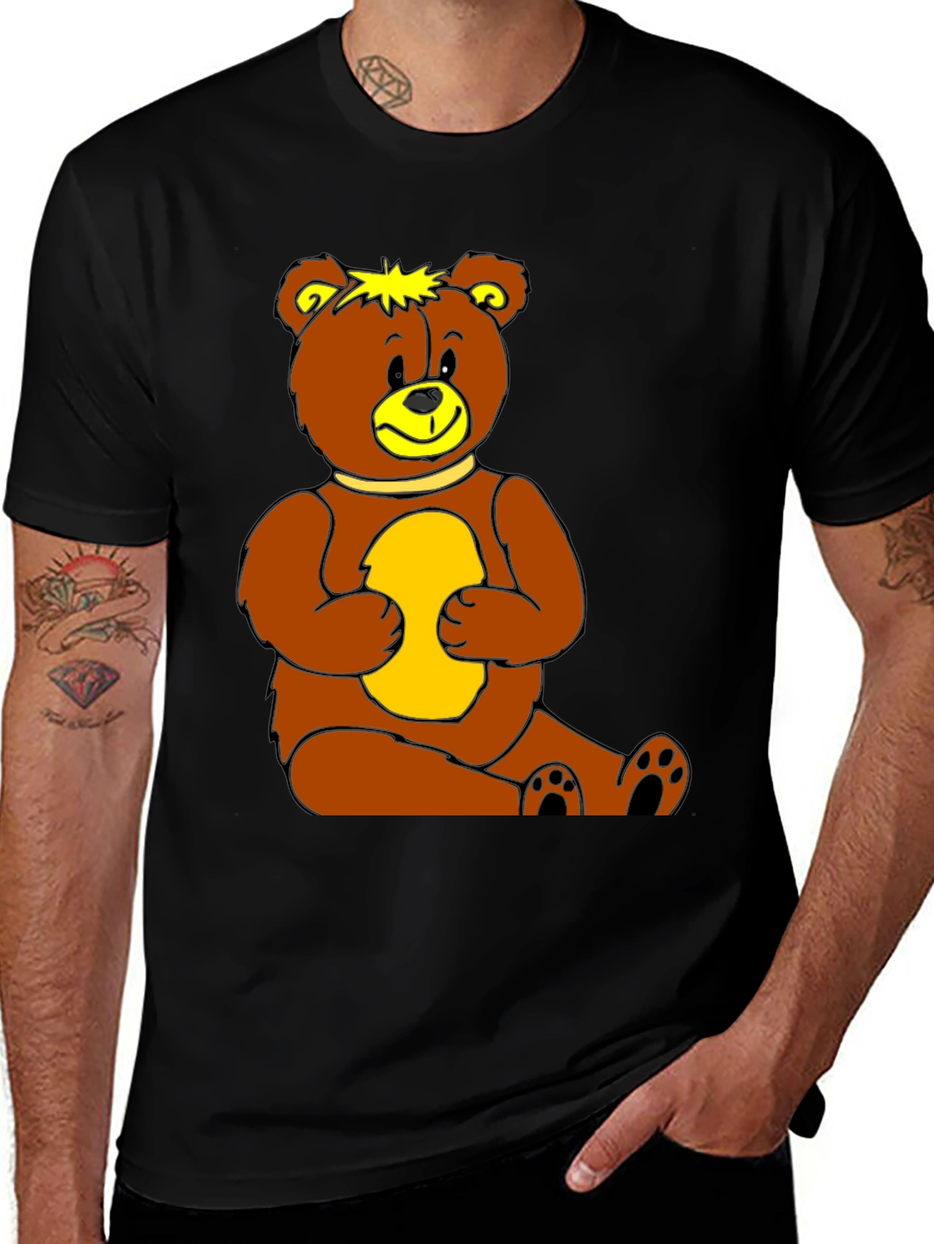 Cute Teddy Bear Graphic Print Black T-Shirt