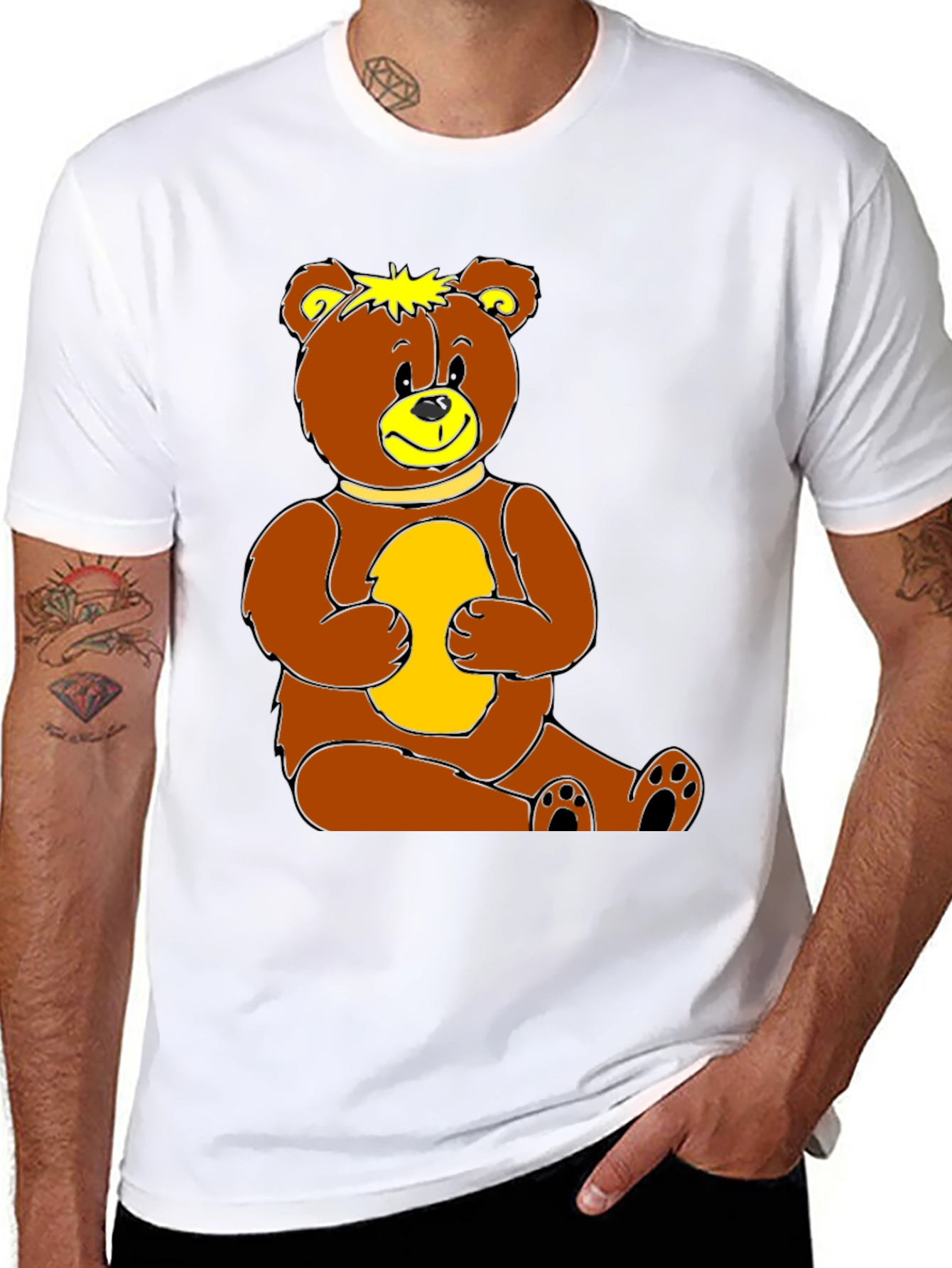 Cute Teddy Bear Graphic Print Black T-Shirt