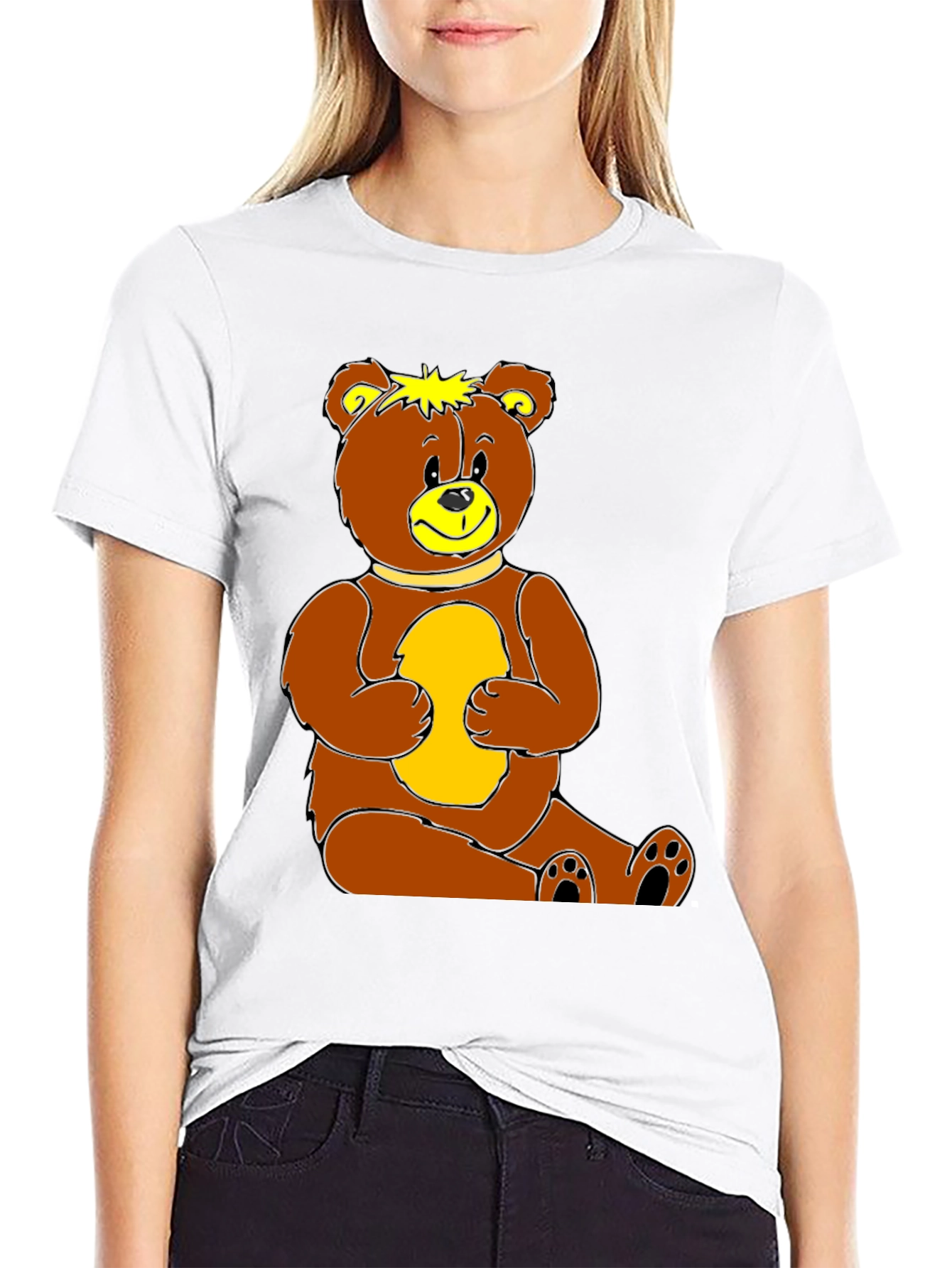 Cute Teddy Bear Graphic Print Black T-Shirt