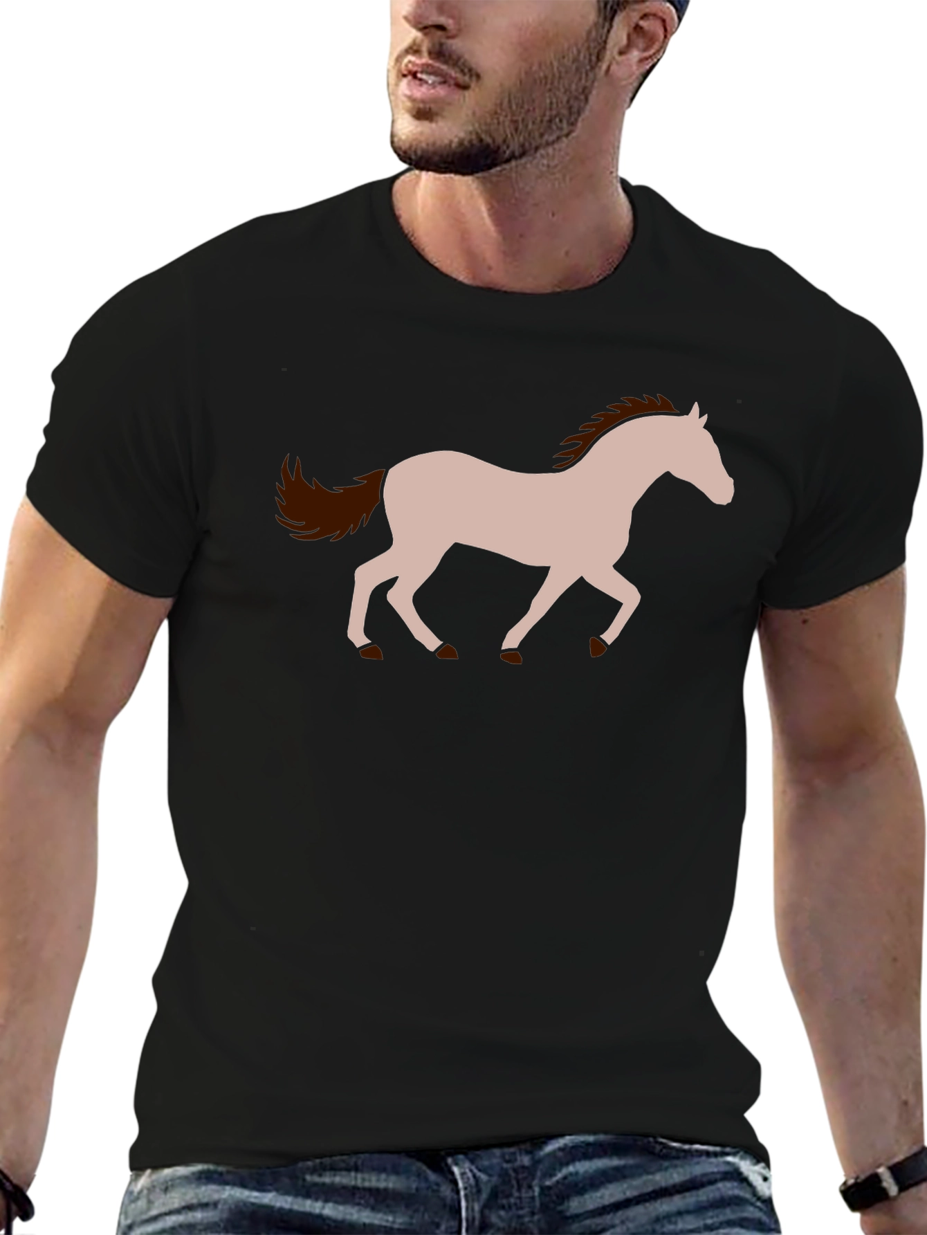 Black T-Shirt with Running Horse Graphic