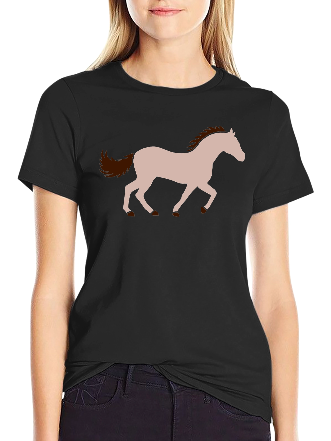 Black T-Shirt with Running Horse Graphic
