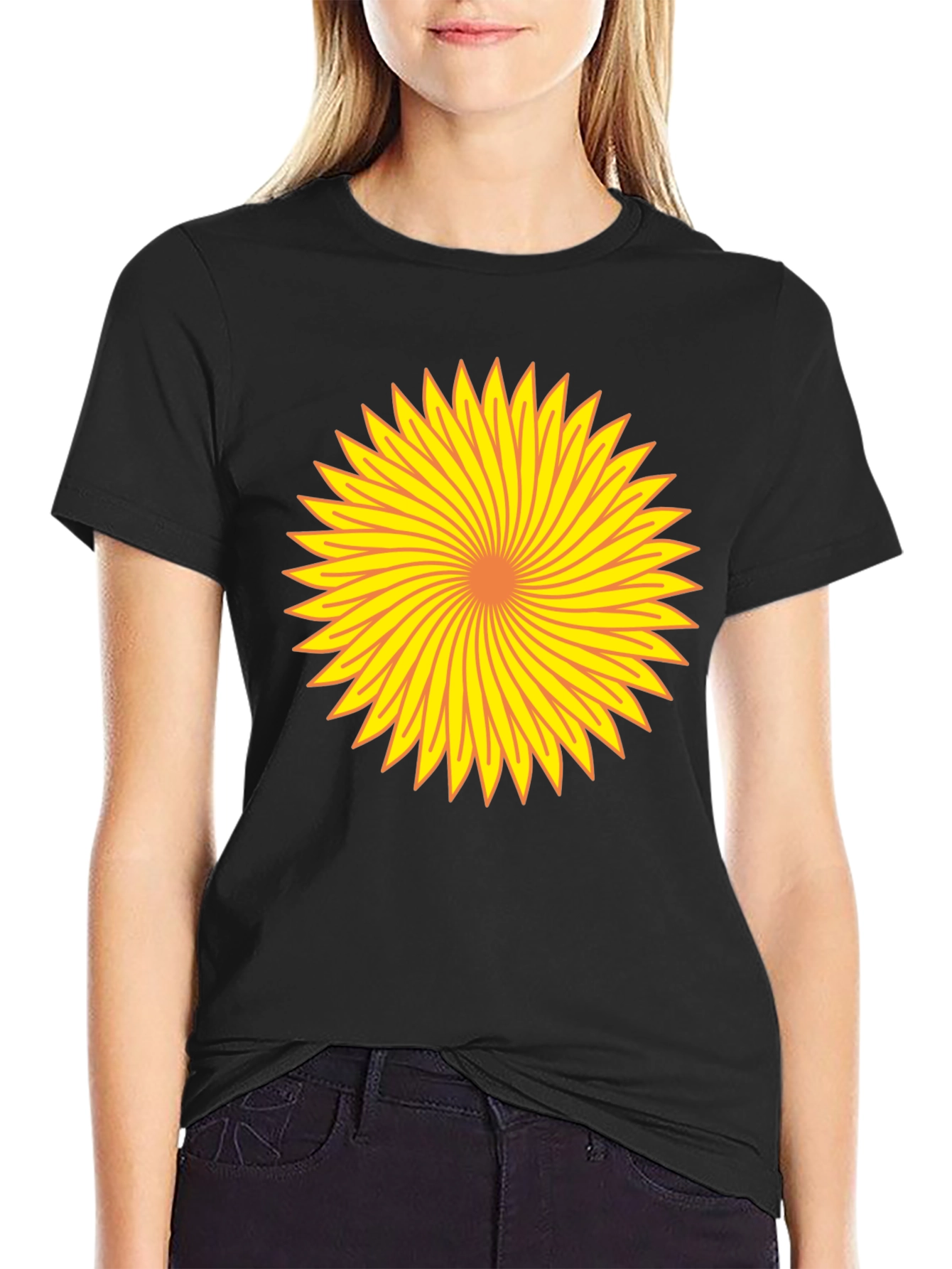 Vibrant Sunflower Graphic Tee - Black Cotton Comfort