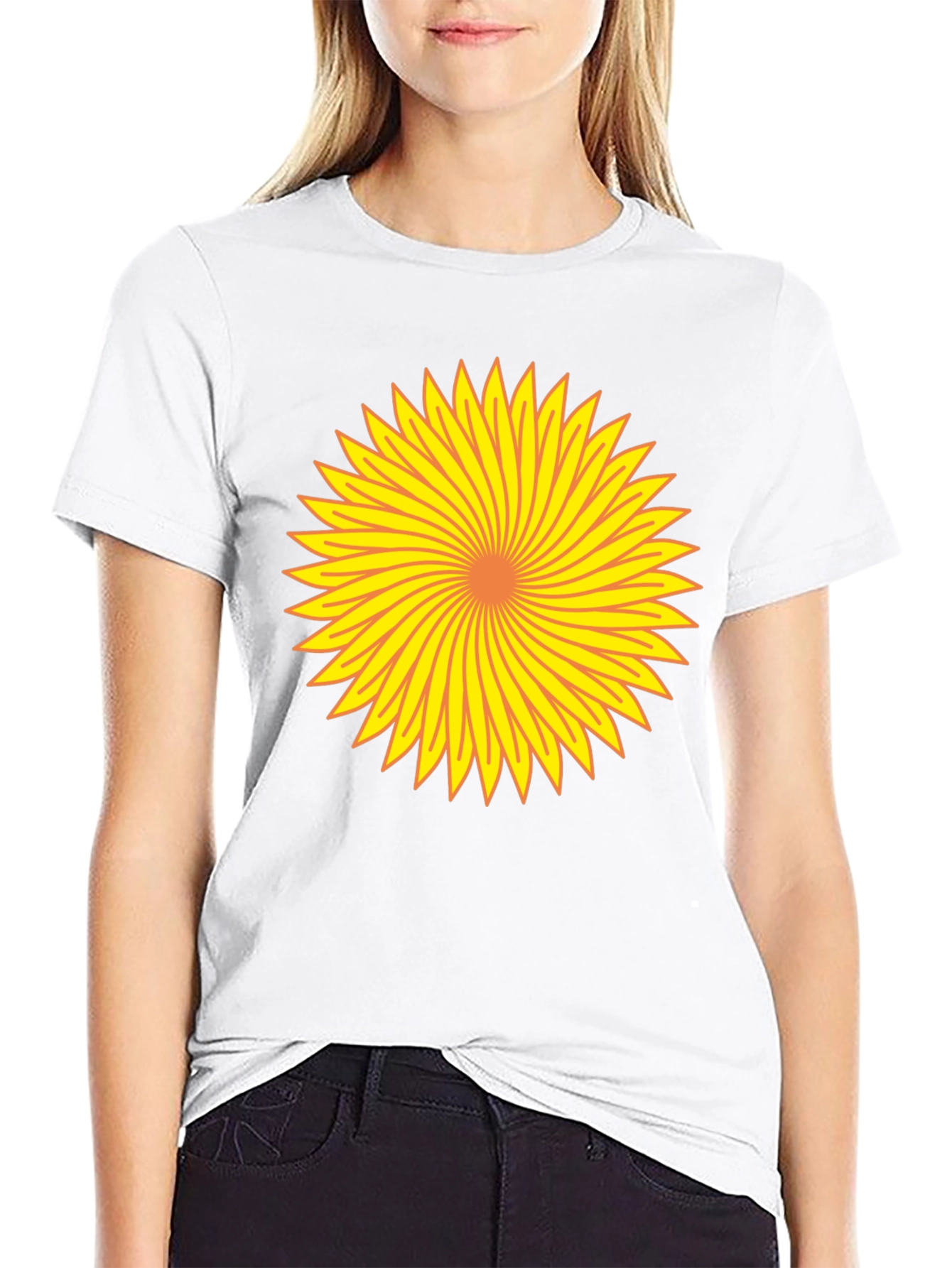 Vibrant Sunflower Graphic Tee - Black Cotton Comfort