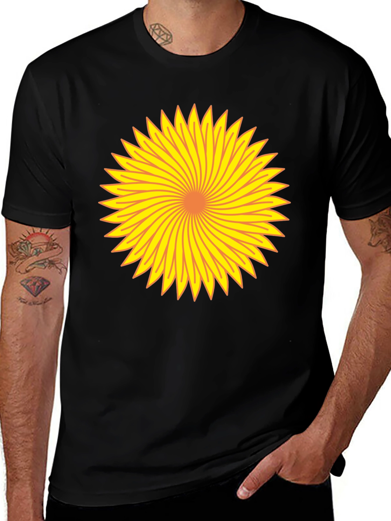 Vibrant Sunflower Graphic Tee - Black Cotton Comfort