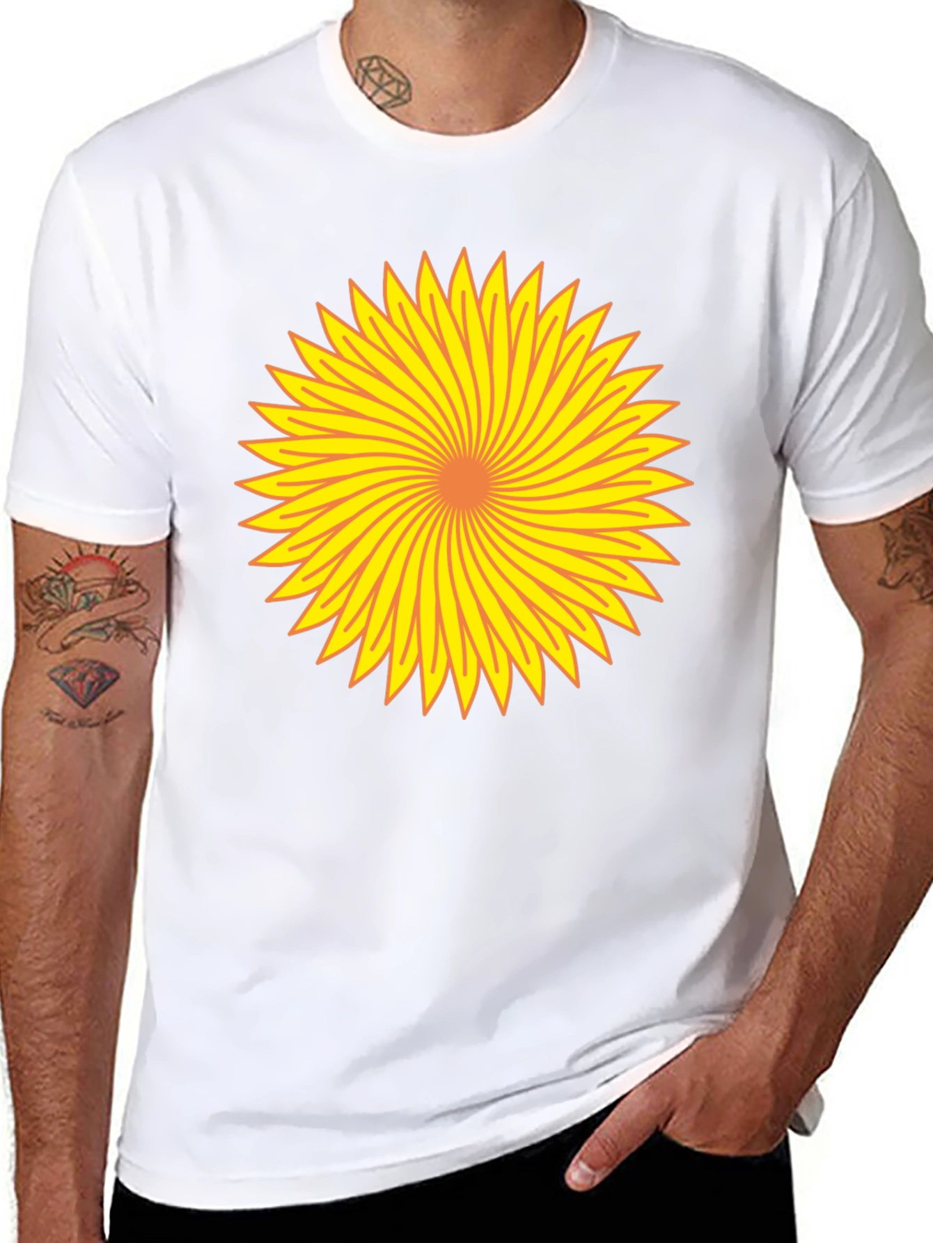 Vibrant Sunflower Graphic Tee - Black Cotton Comfort