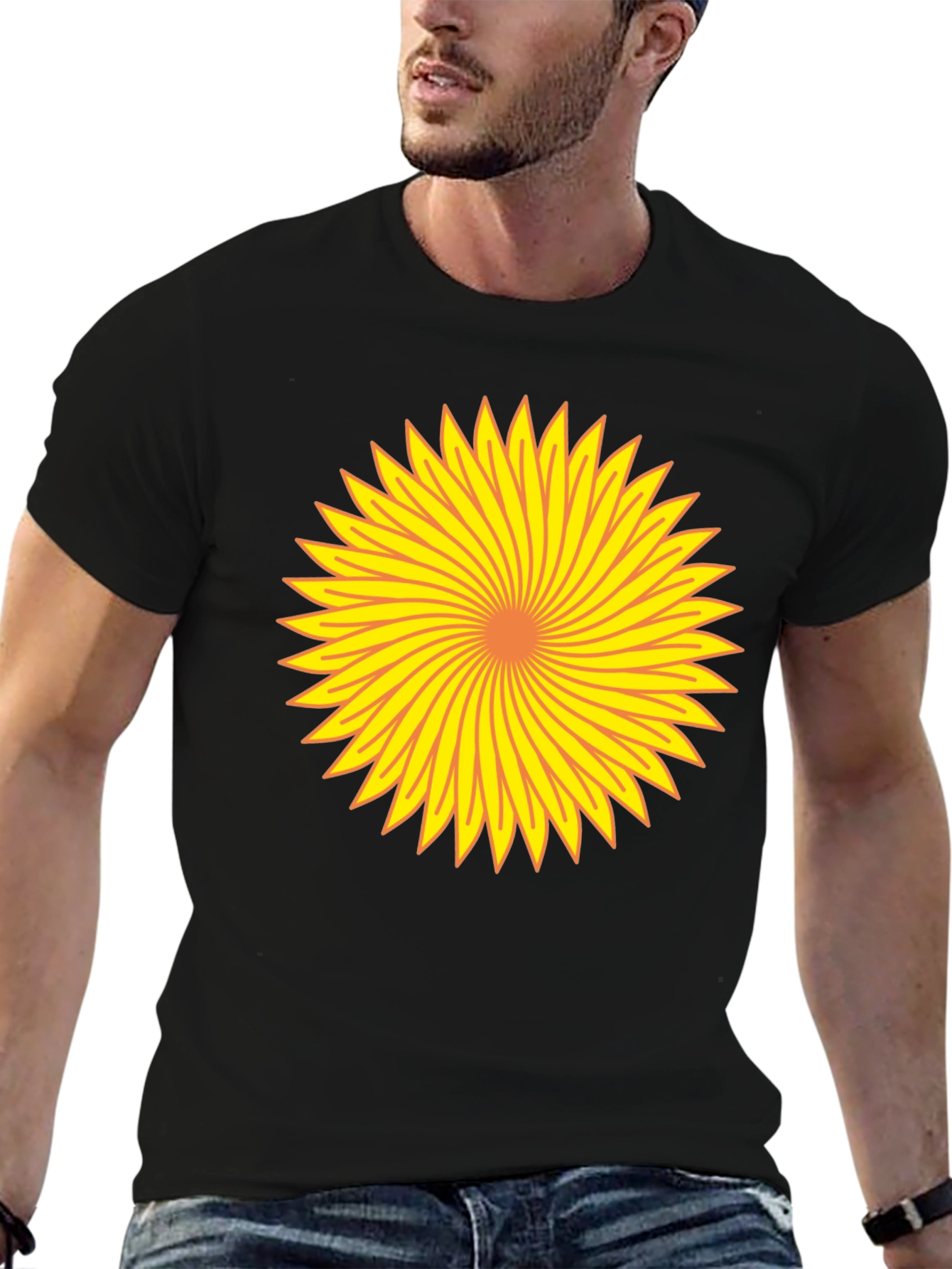 Vibrant Sunflower Graphic Tee - Black Cotton Comfort