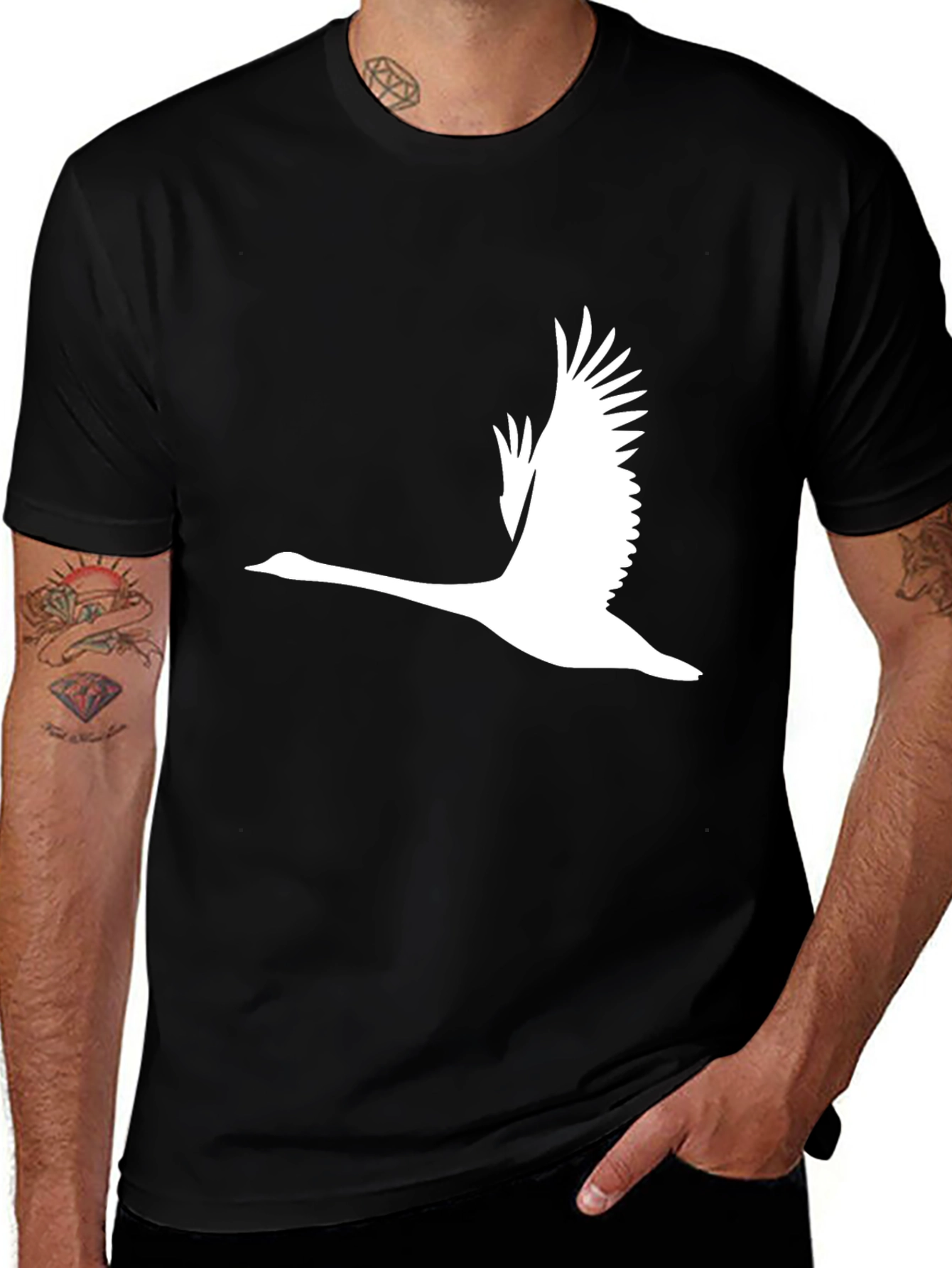 Mens Black T-Shirt with Flying Goose Graphic