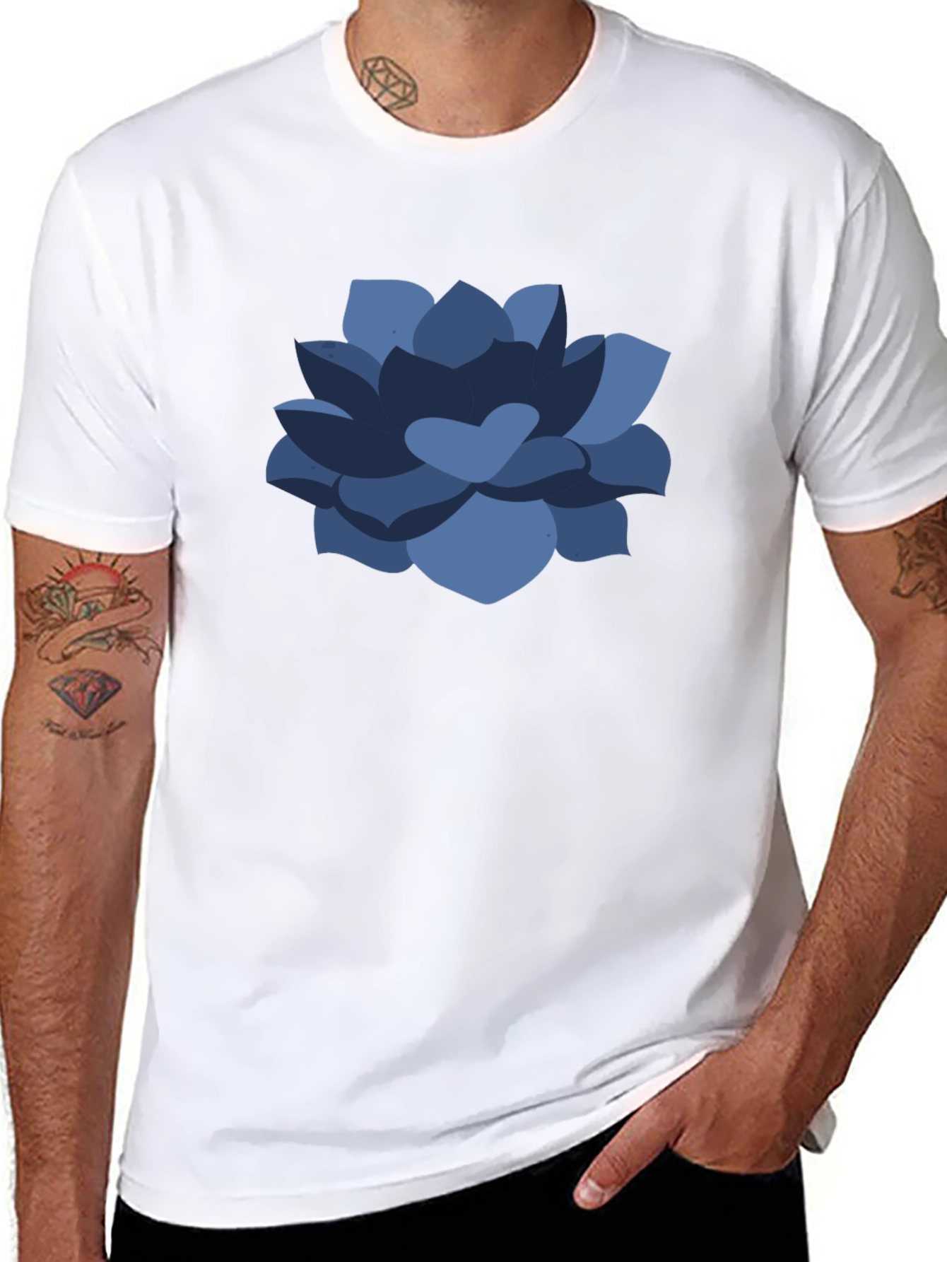 Blue Succulent Graphic Tee - Casual Comfort