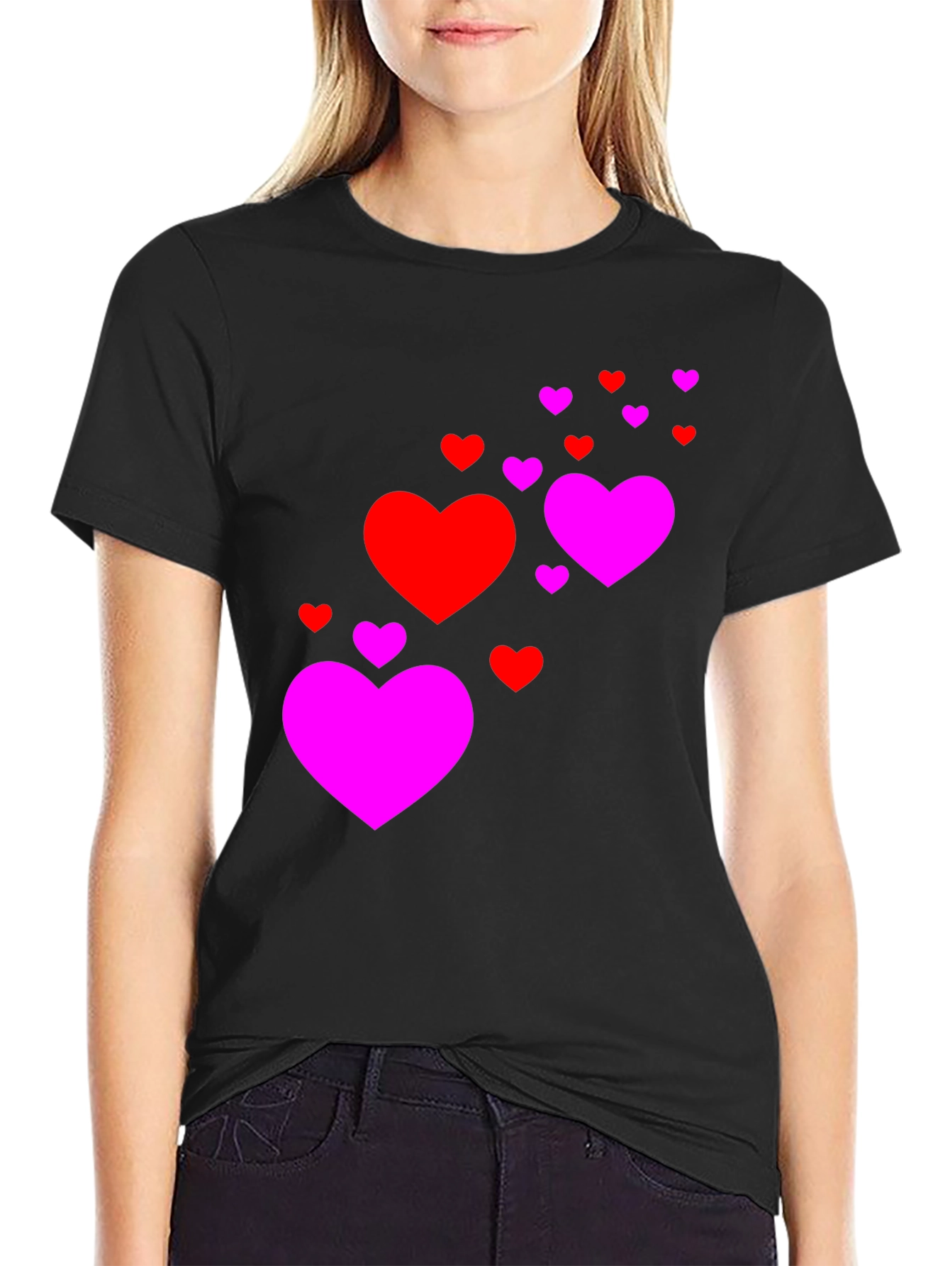 Heart Cascade Black T-Shirt