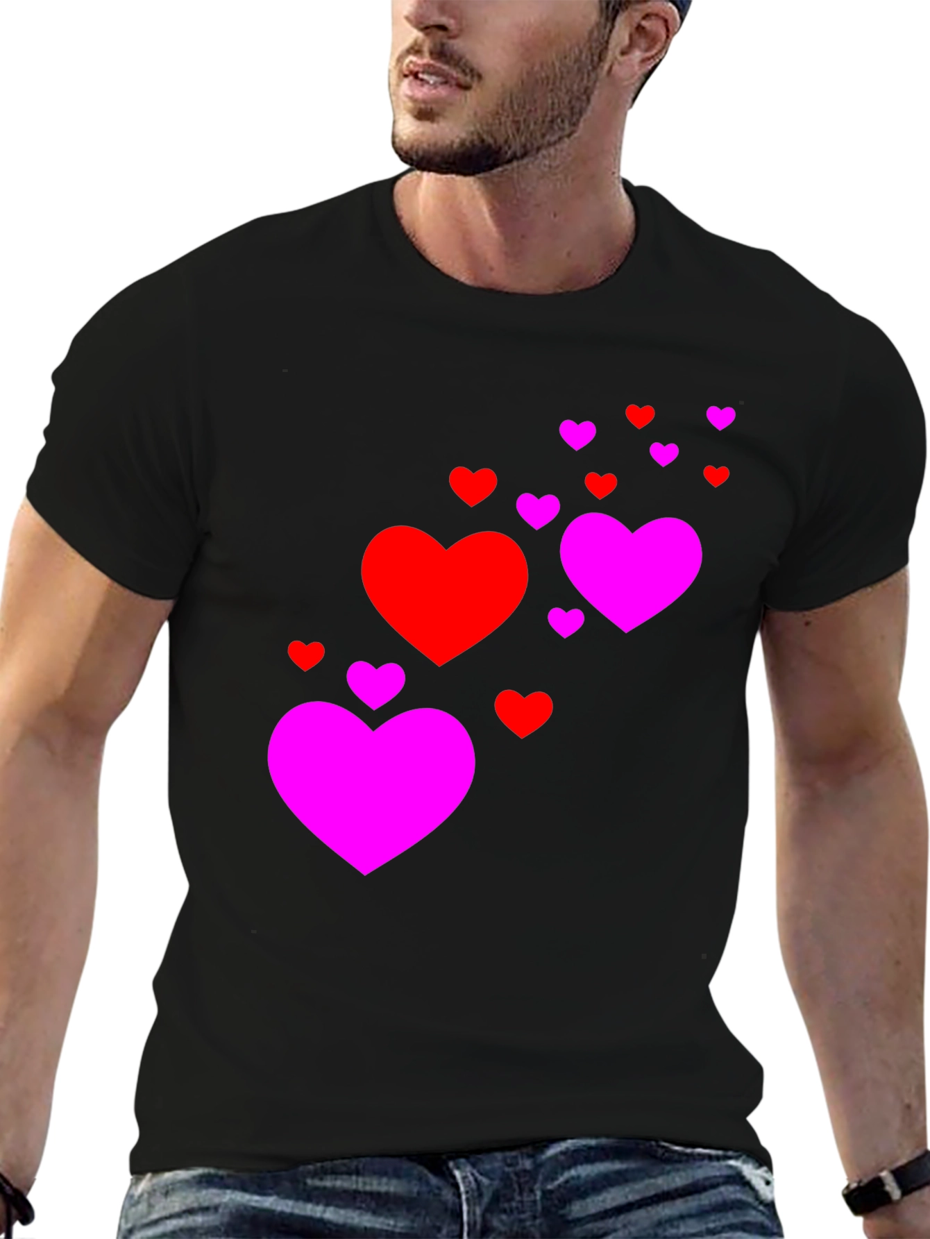 Heart Cascade Black T-Shirt