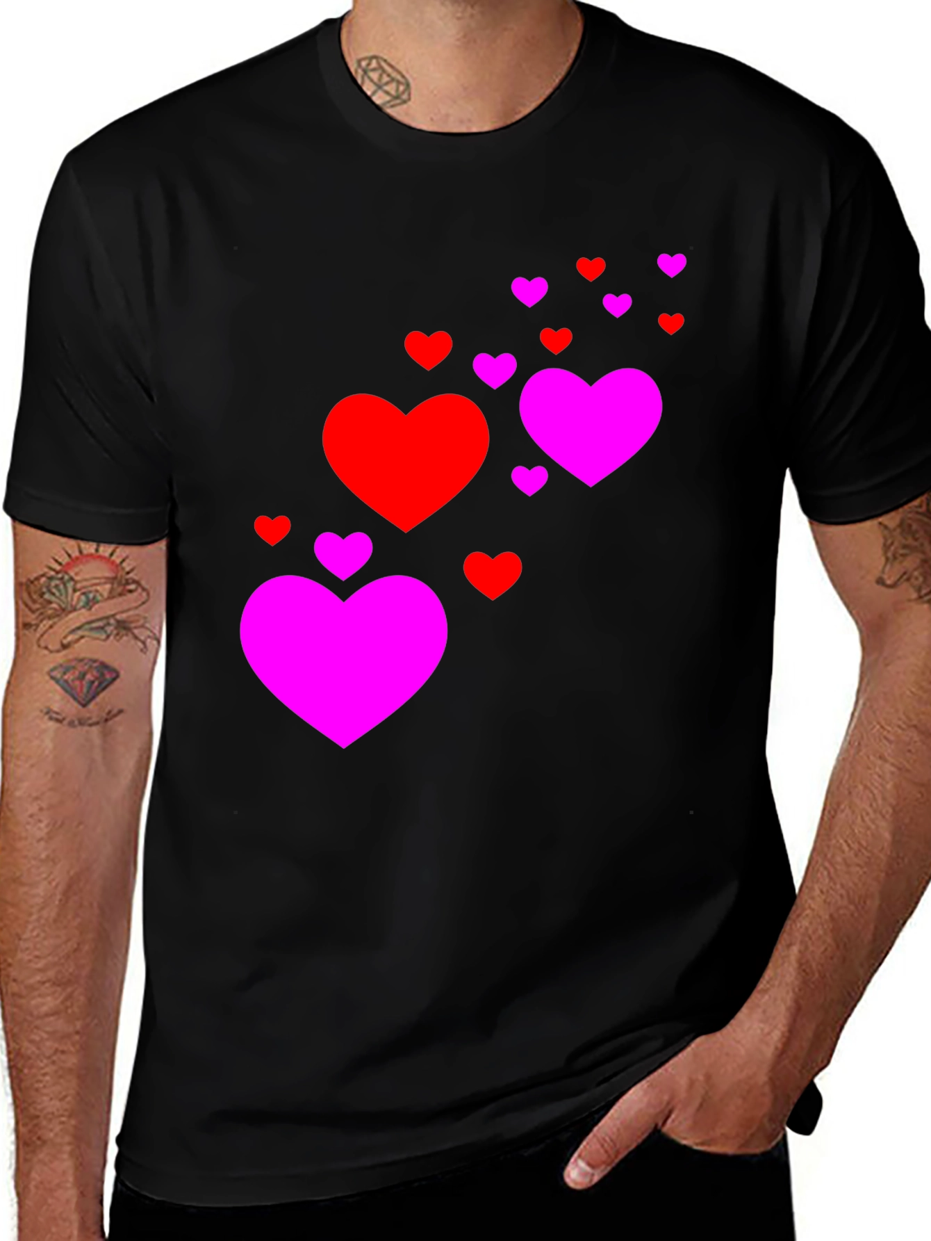 Heart Cascade Black T-Shirt