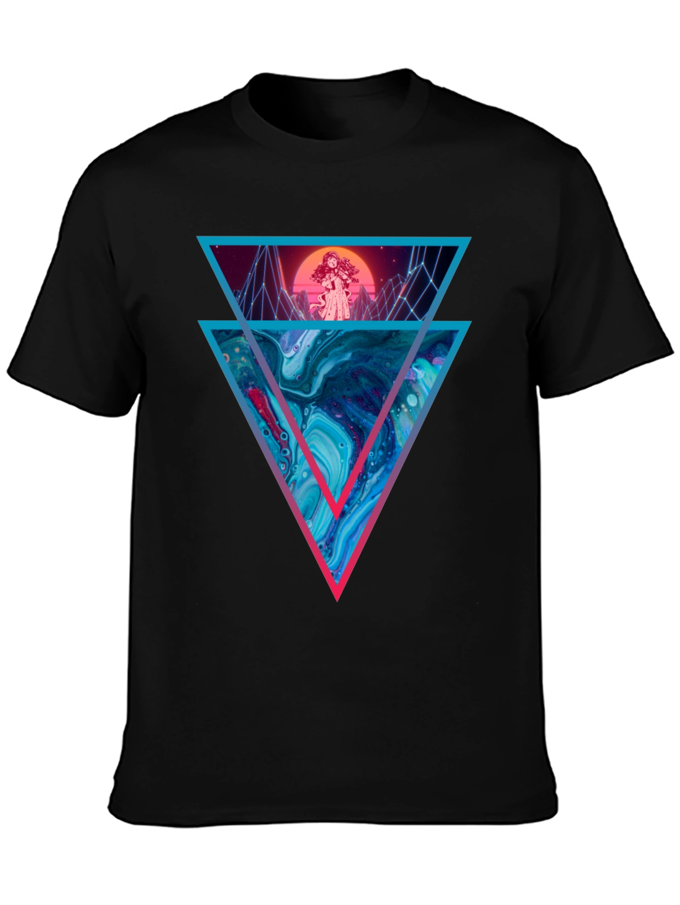 Retro Synthwave Graphic Tee - Geometric Design