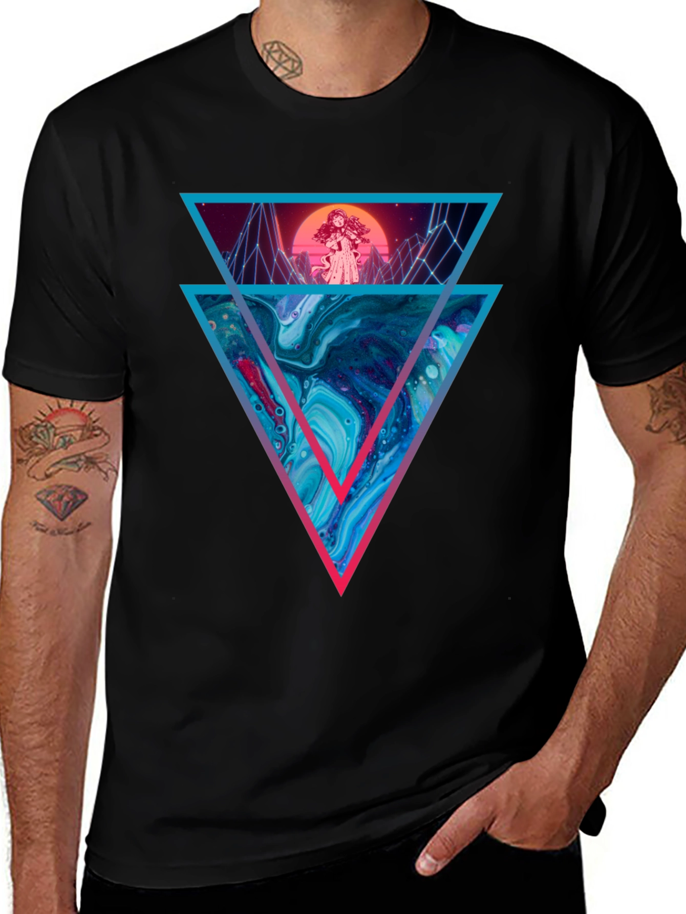 Retro Synthwave Graphic Tee - Geometric Design