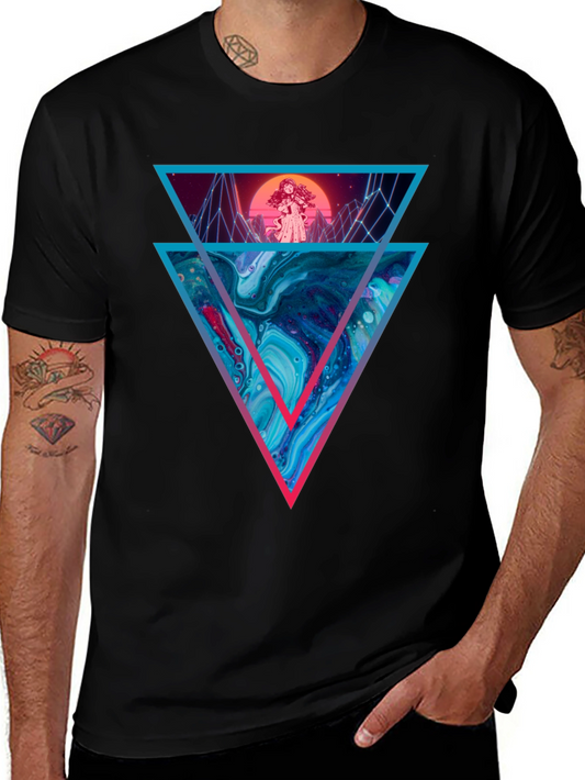 Retro Synthwave Graphic Tee - Geometric Design