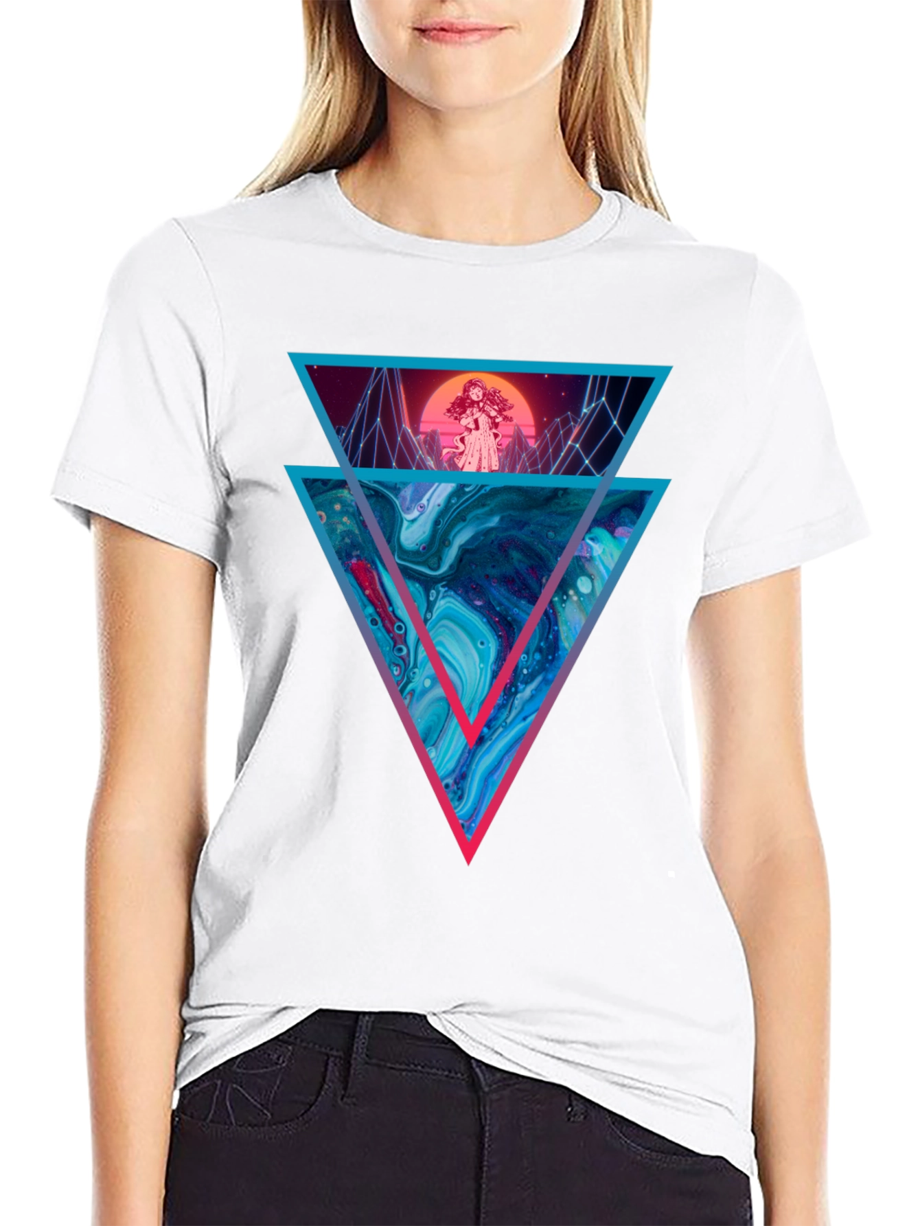Retro Synthwave Graphic Tee - Geometric Design