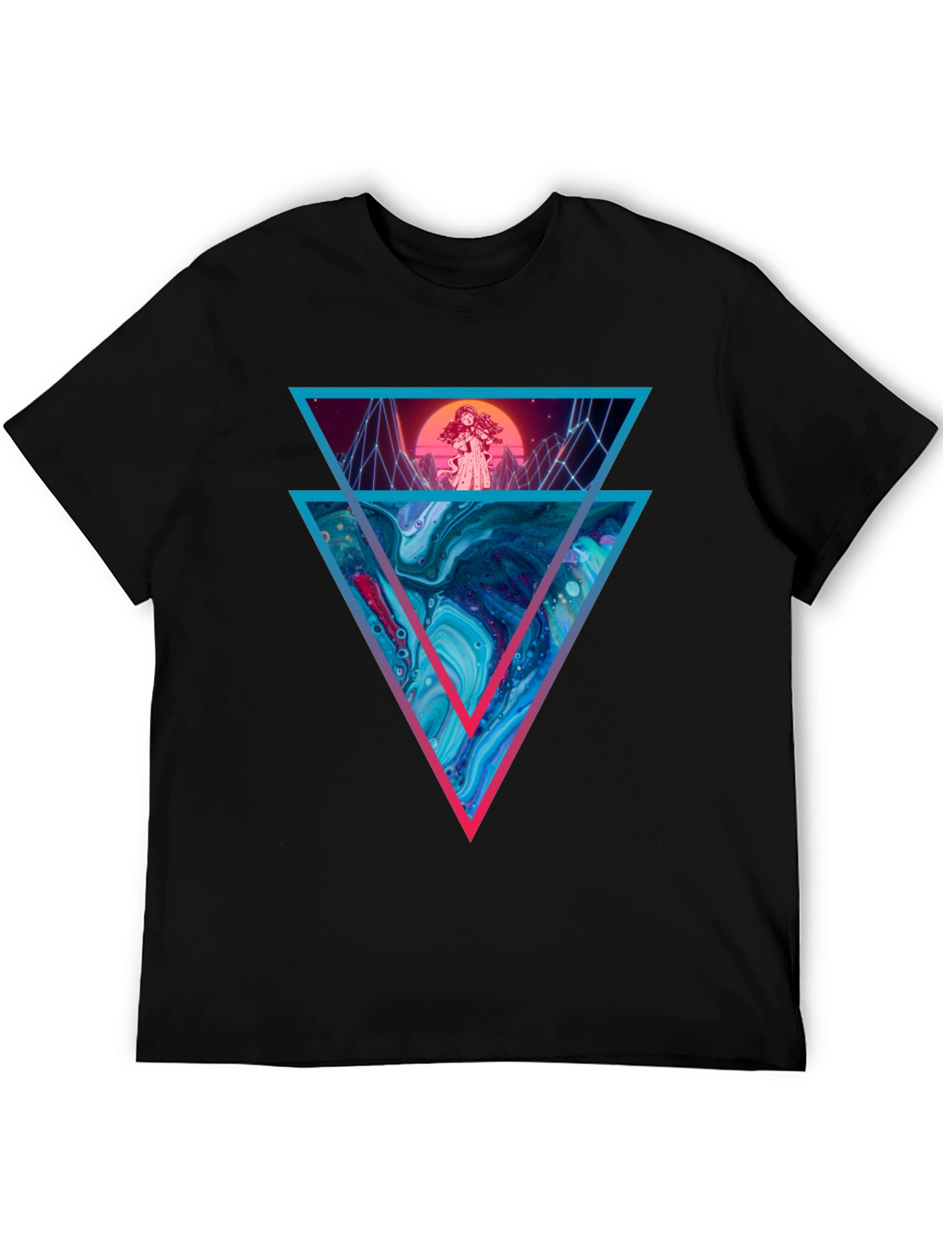 Retro Synthwave Graphic Tee - Geometric Design
