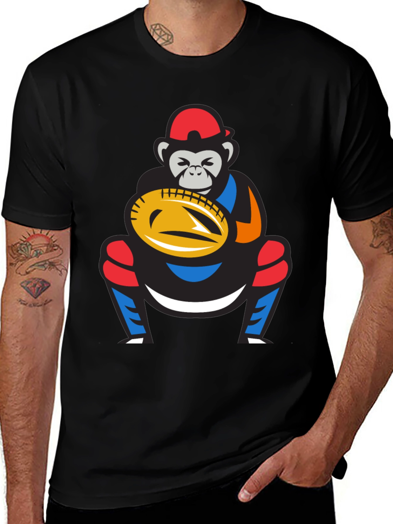 Monkey Baseball Catcher Graphic Tee