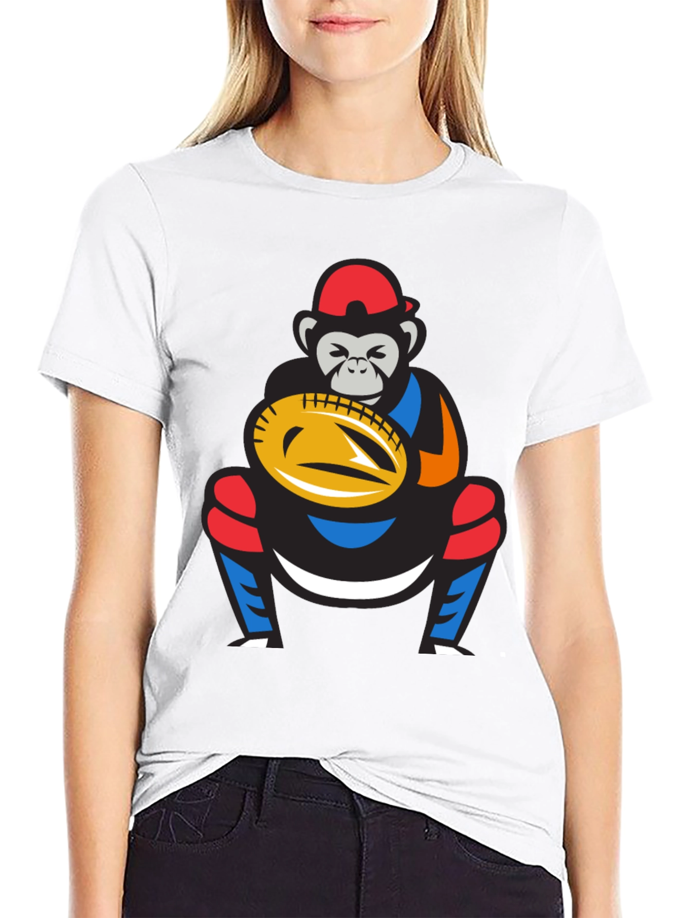 Monkey Baseball Catcher Graphic Tee