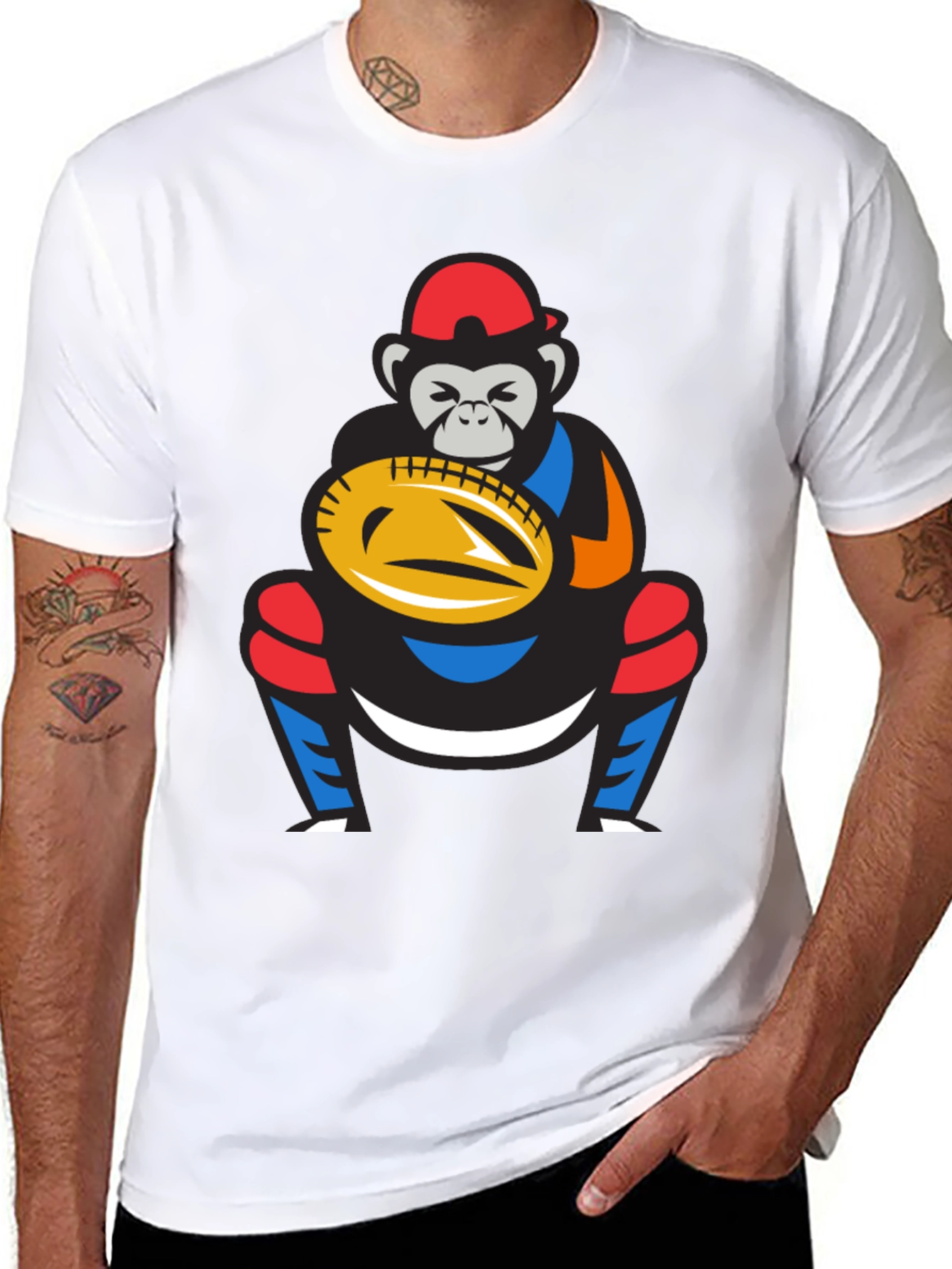 Monkey Baseball Catcher Graphic Tee