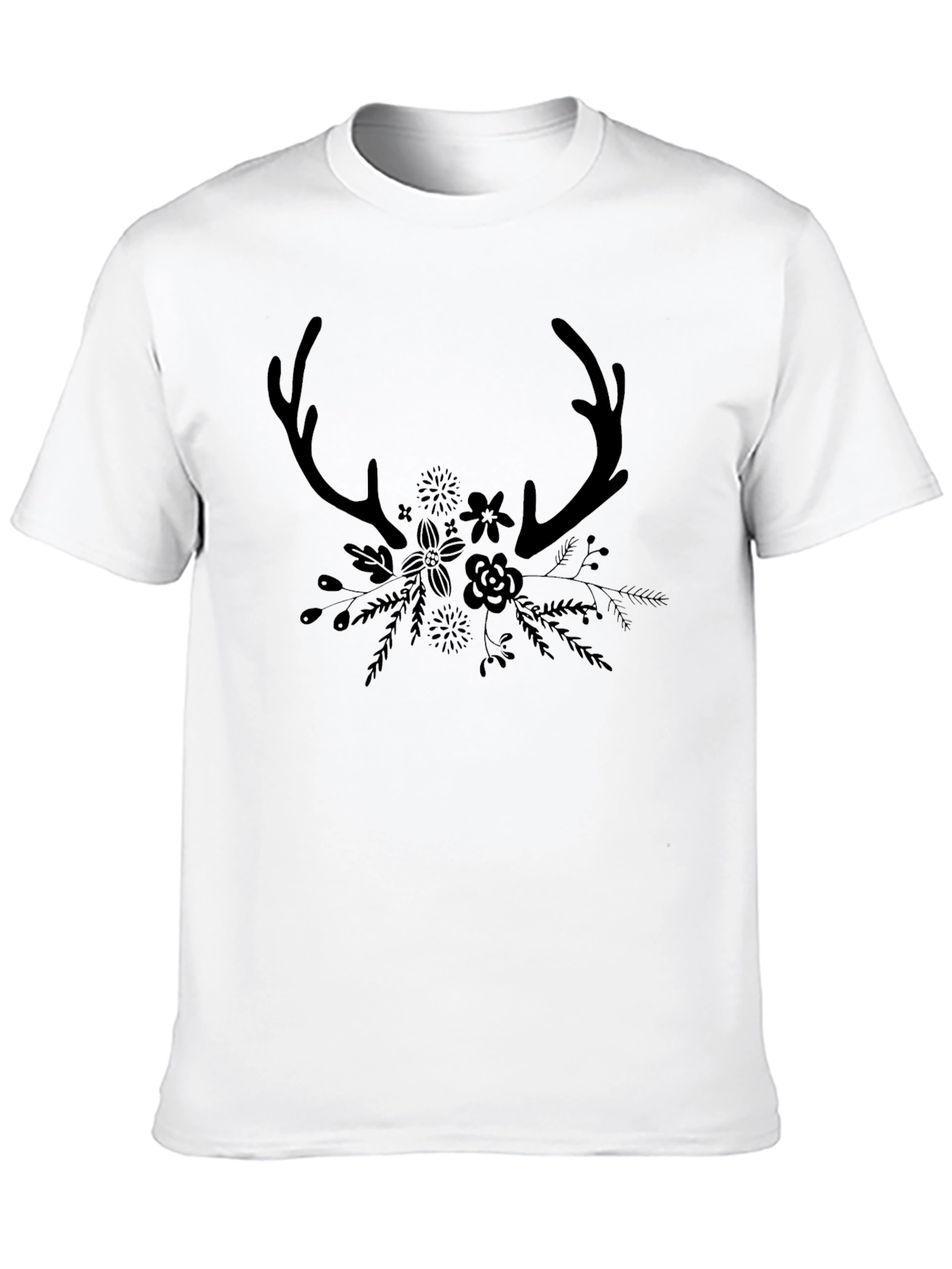 Antler & Floral Graphic Black T-Shirt