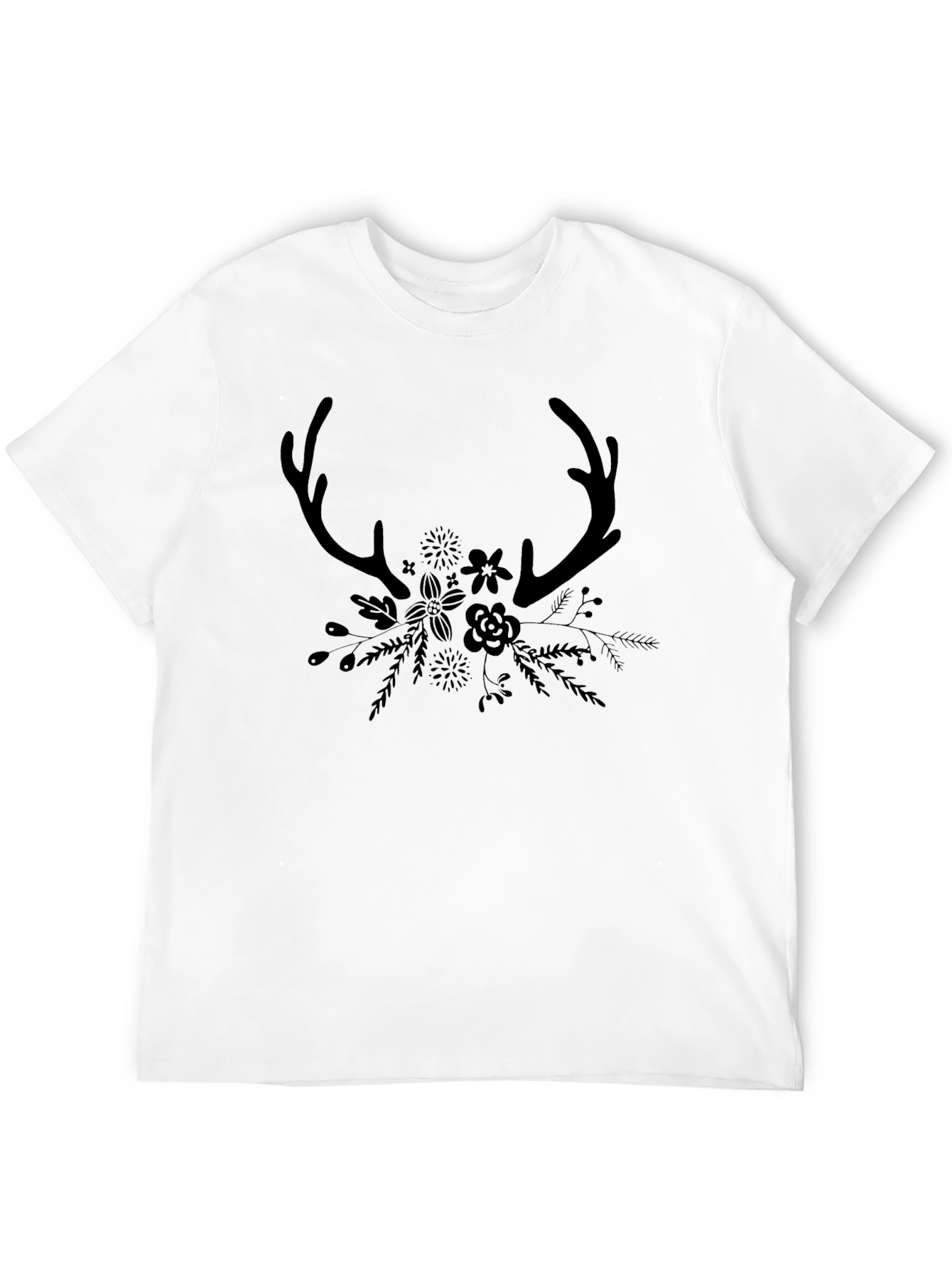 Antler & Floral Graphic Black T-Shirt