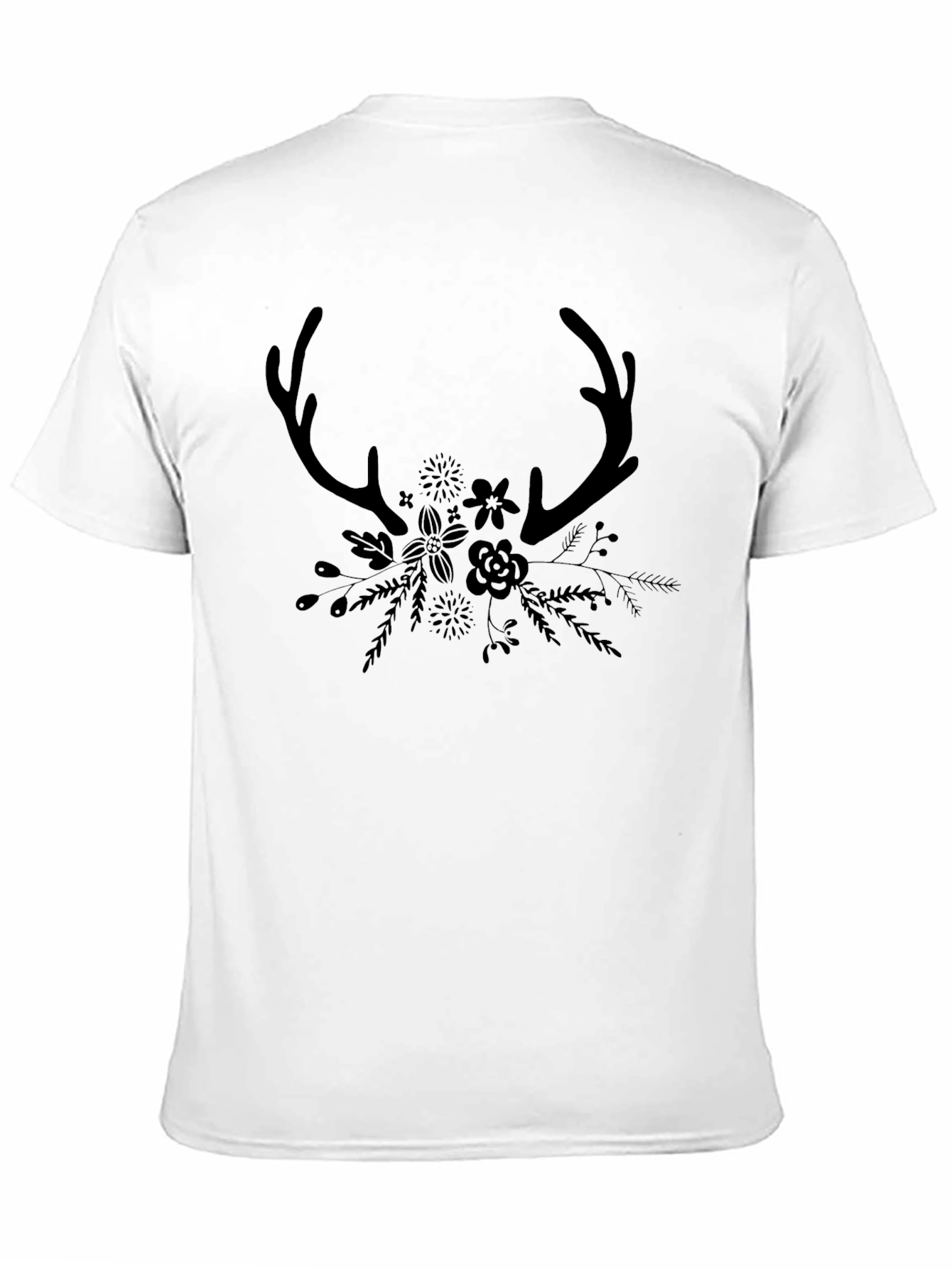 Antler & Floral Graphic Black T-Shirt