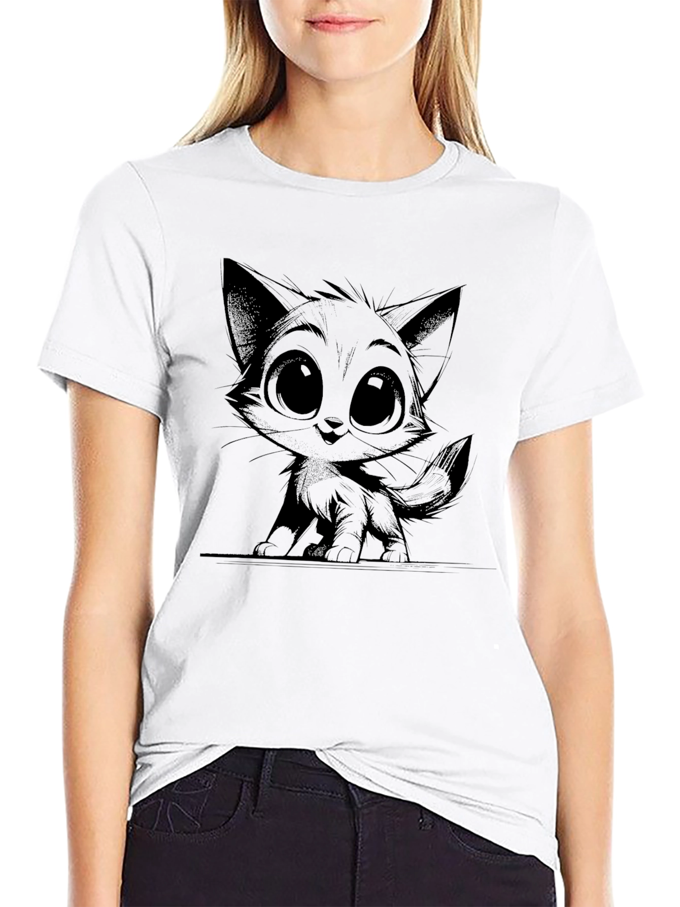 Cute Kitten Graphic Black T-Shirt