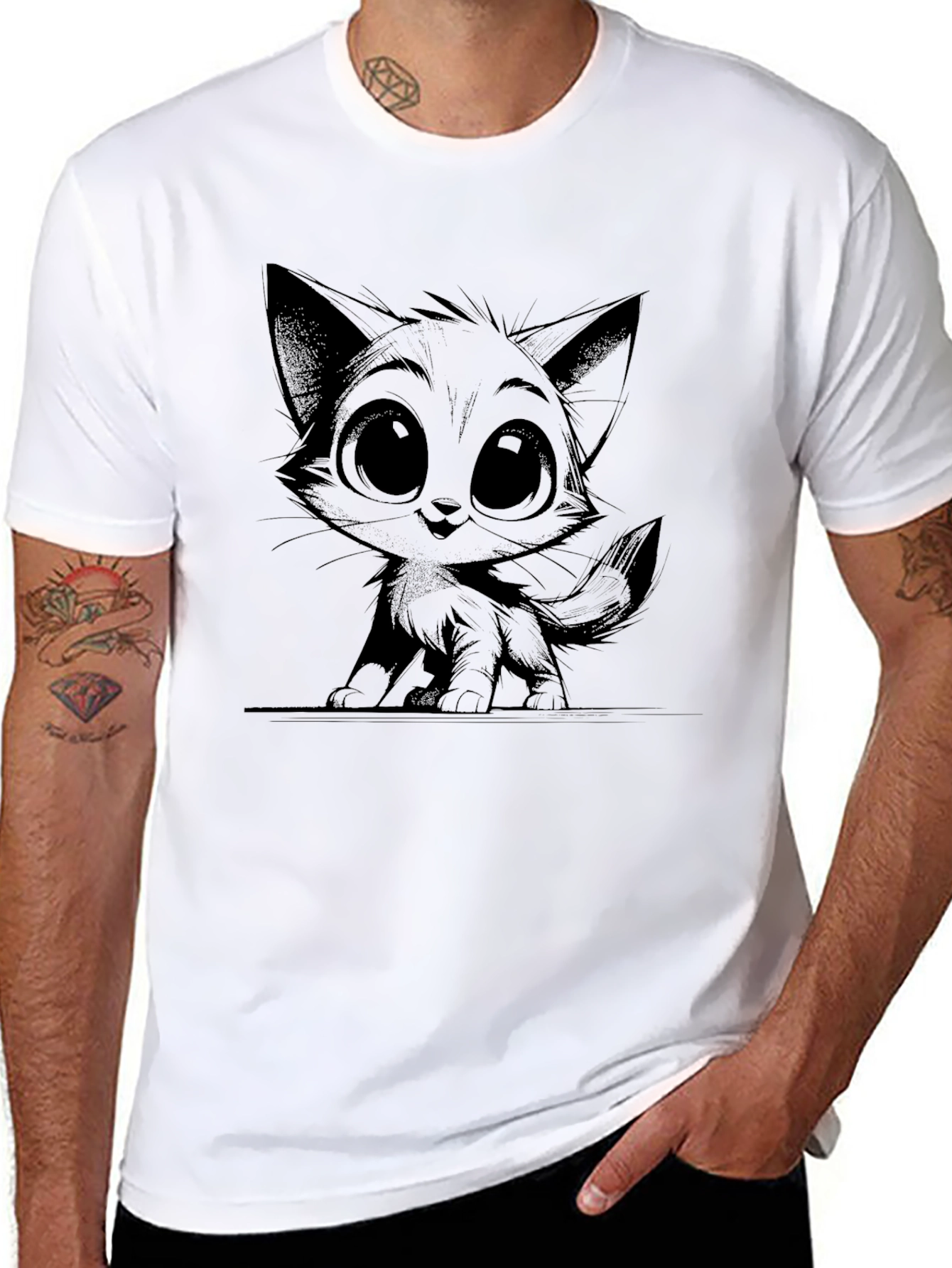 Cute Kitten Graphic Black T-Shirt