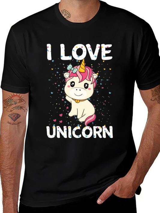 I Love Unicorn Black T-Shirt Cute Cartoon Design