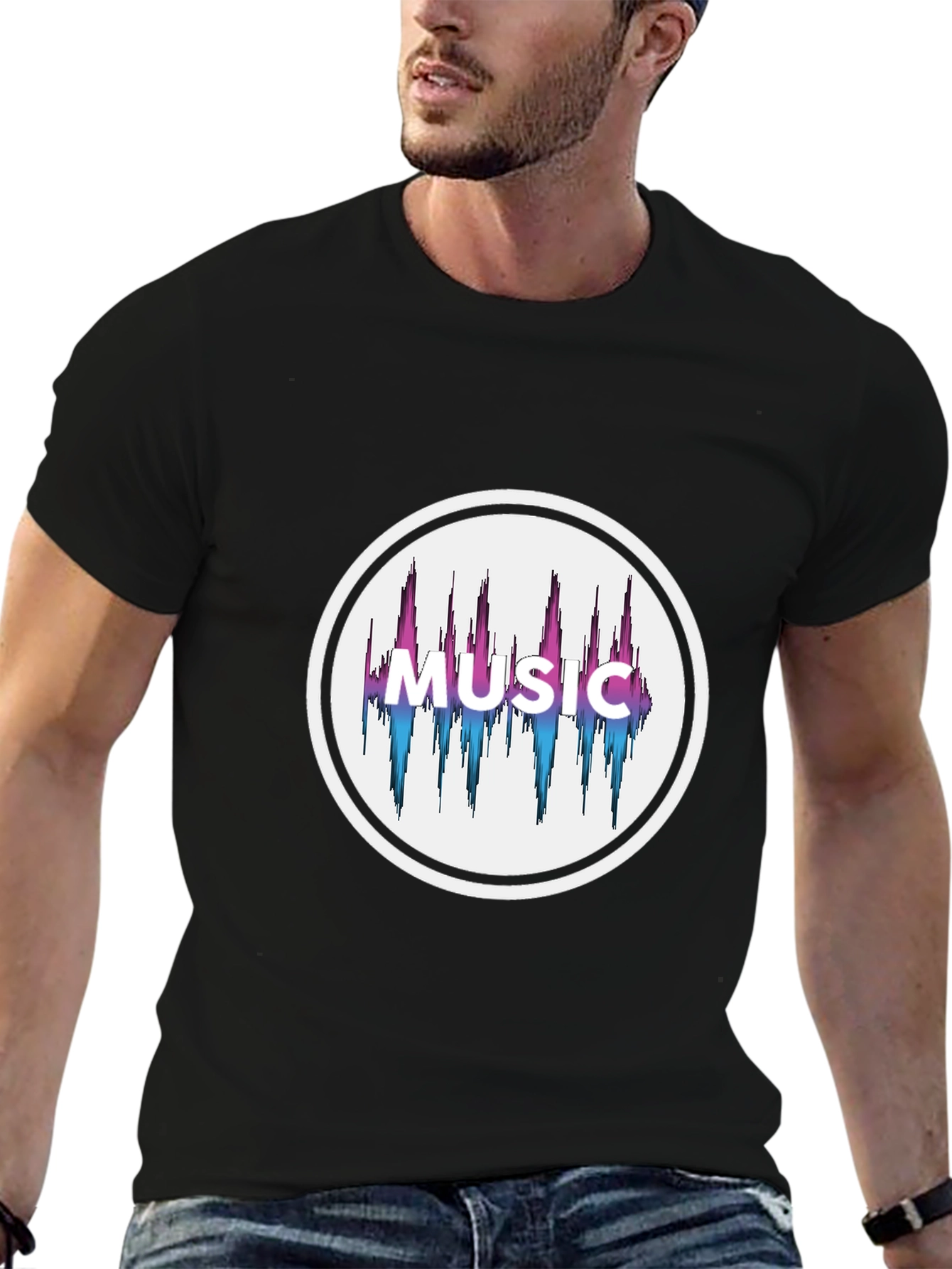 Music Graphic Print Mens Black T-Shirt
