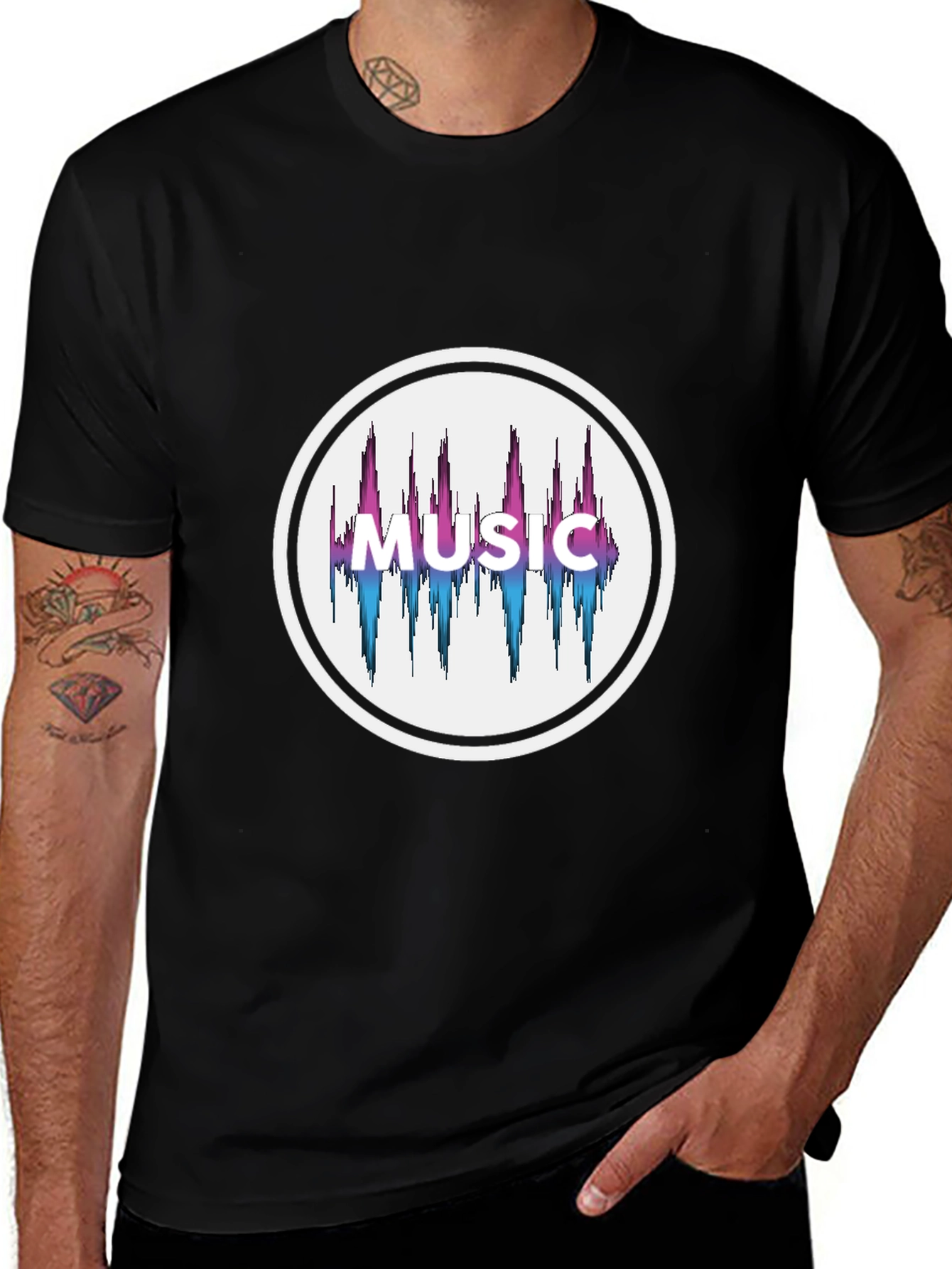 Music Graphic Print Mens Black T-Shirt