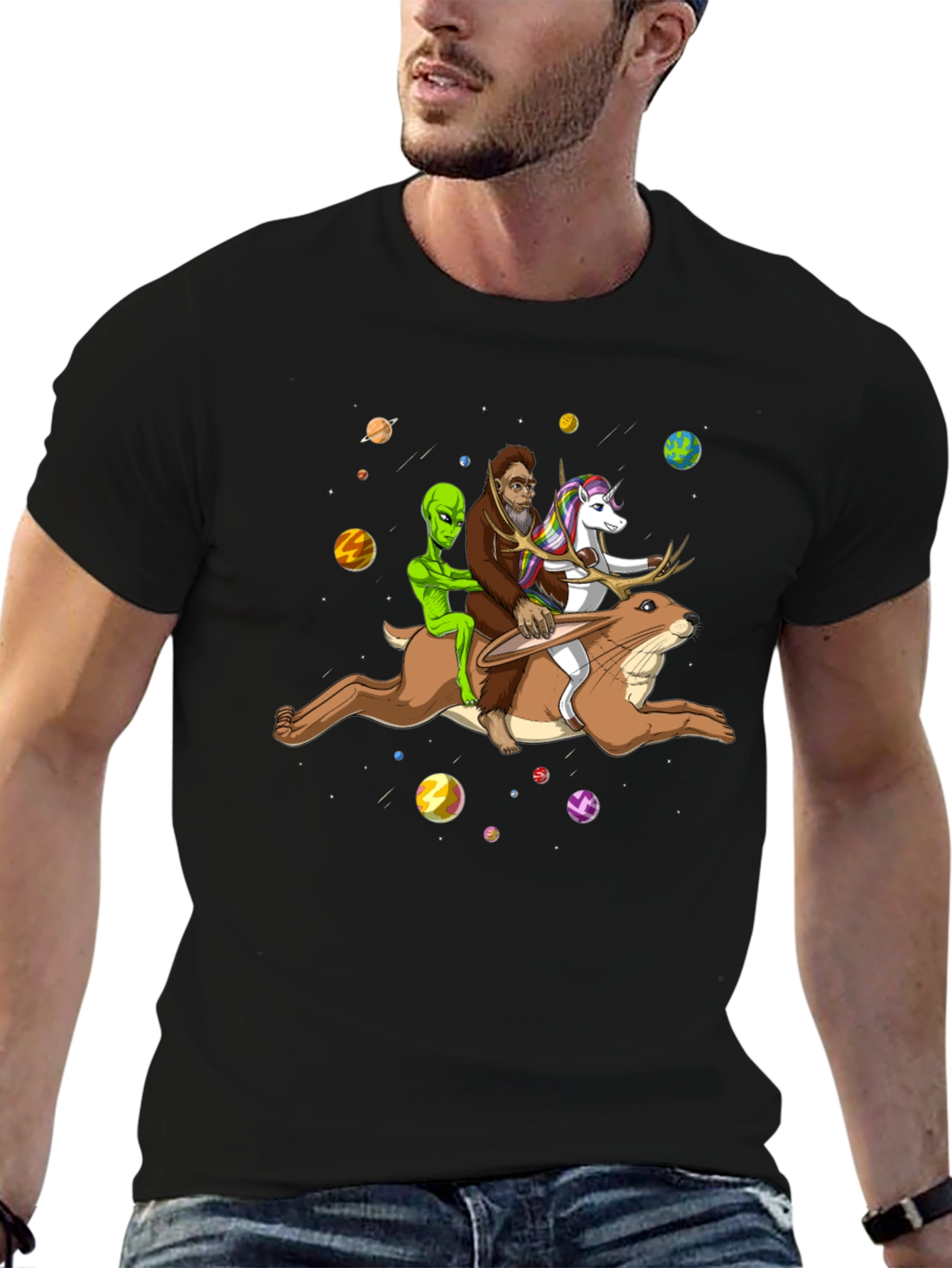 Cosmic Bigfoot Alien Unicorn T-Shirt