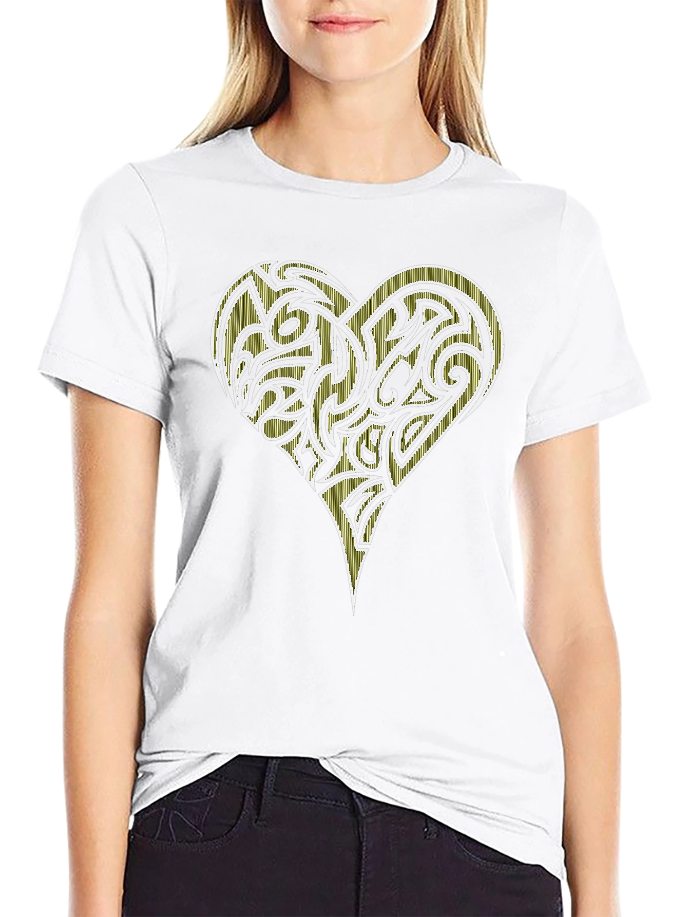 Heart Tribal Design Black T-Shirt