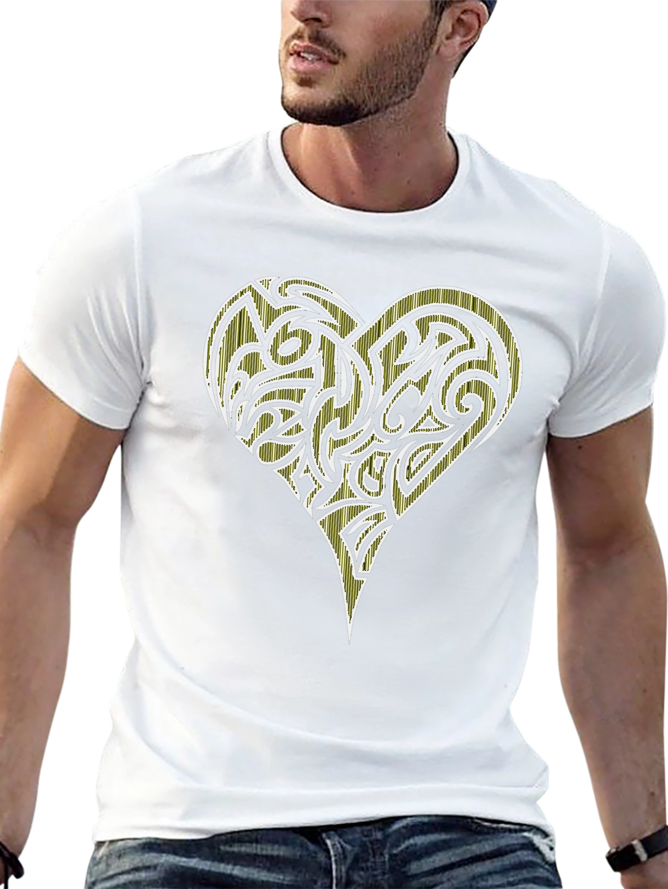 Heart Tribal Design Black T-Shirt