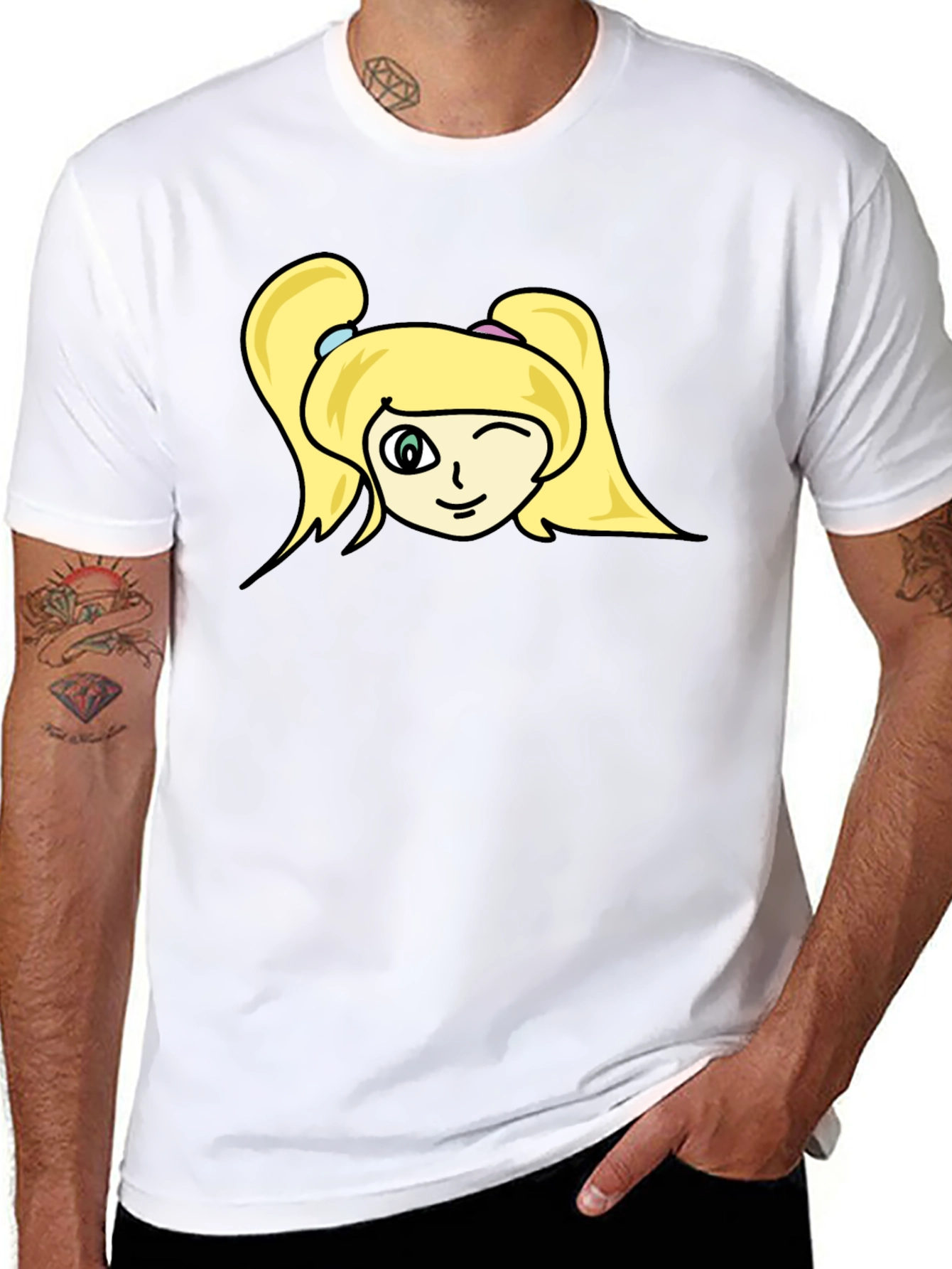 Winking Girl Graphic Black Tee