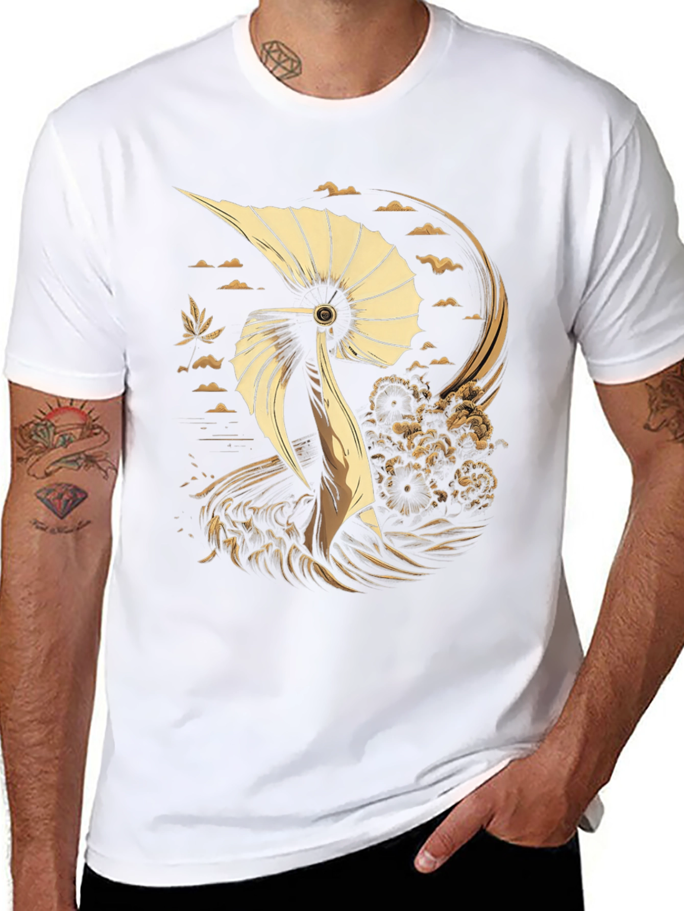 Crane Art Graphic Tee - Black