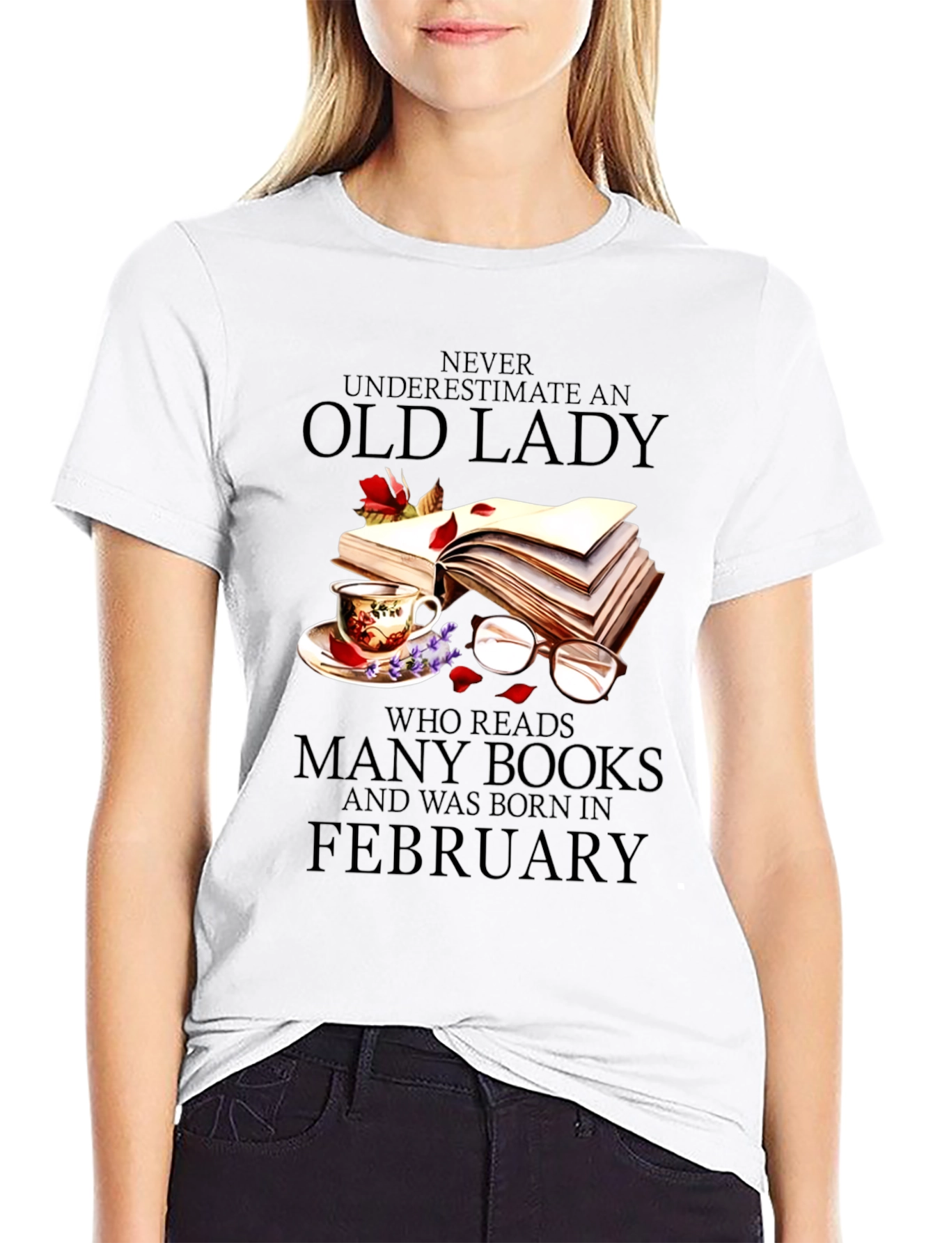 Old Lady Reads February Birthday T-Shirt