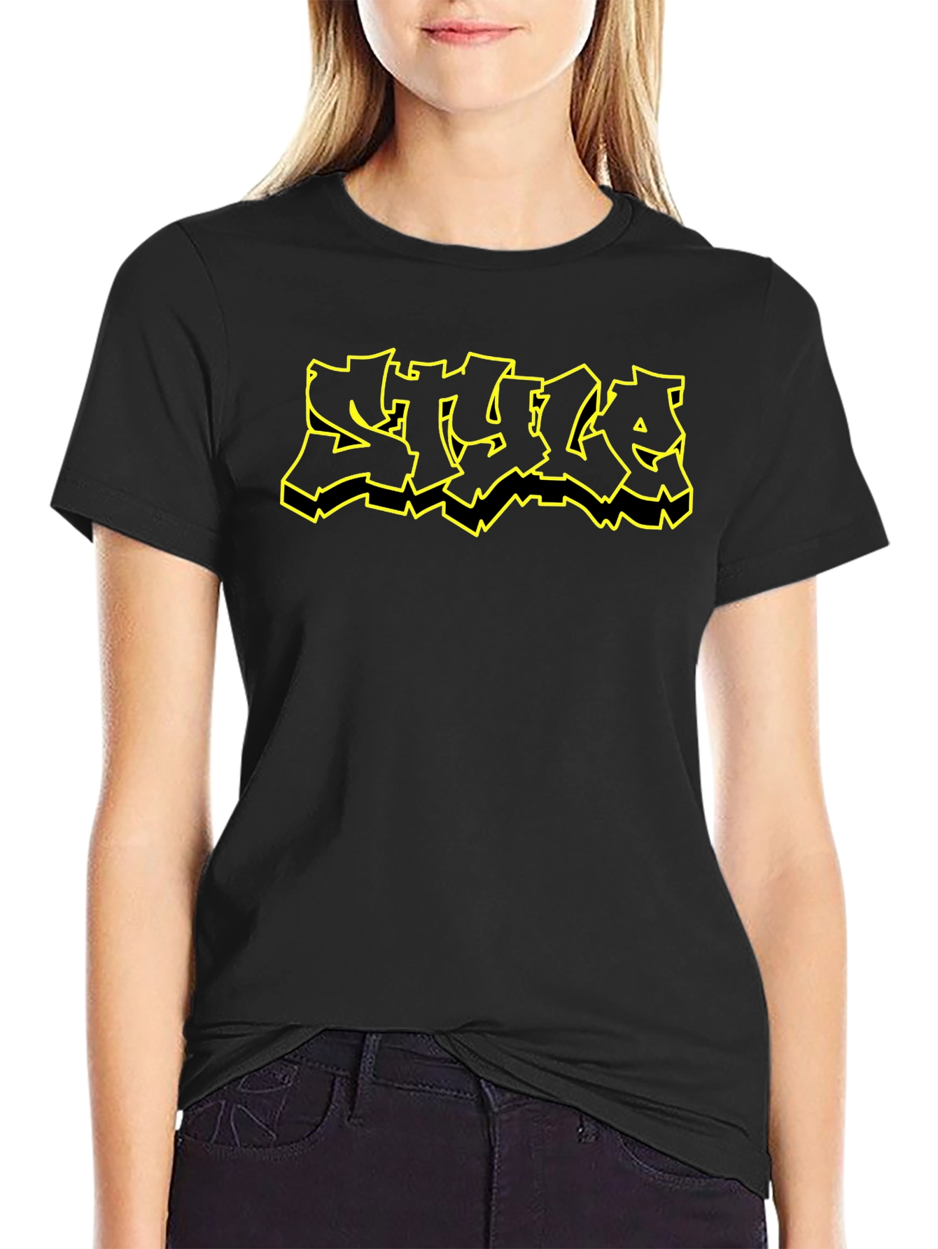 Edgy Graphic Tee - Black T-Shirt with STYLE Design