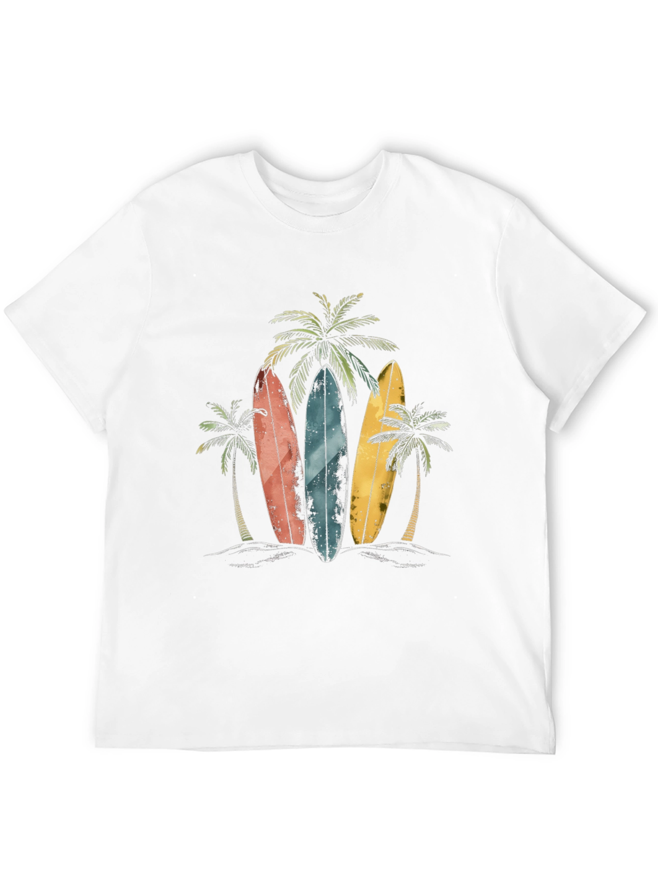Surfboard Beach T-Shirt with Palm Tree Design