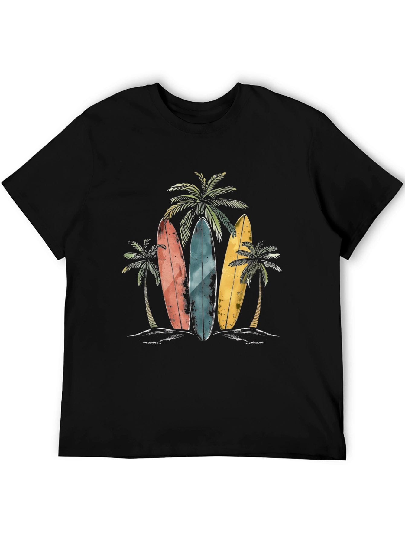 Surfboard Beach T-Shirt with Palm Tree Design